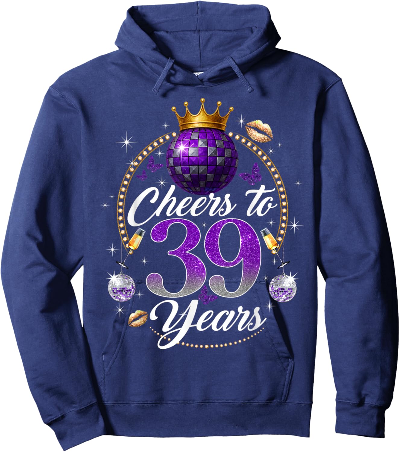 Cheers to 39 Years Old Wedding Anniversary 39th Birthday Hoodie - Hoodie | Navy
