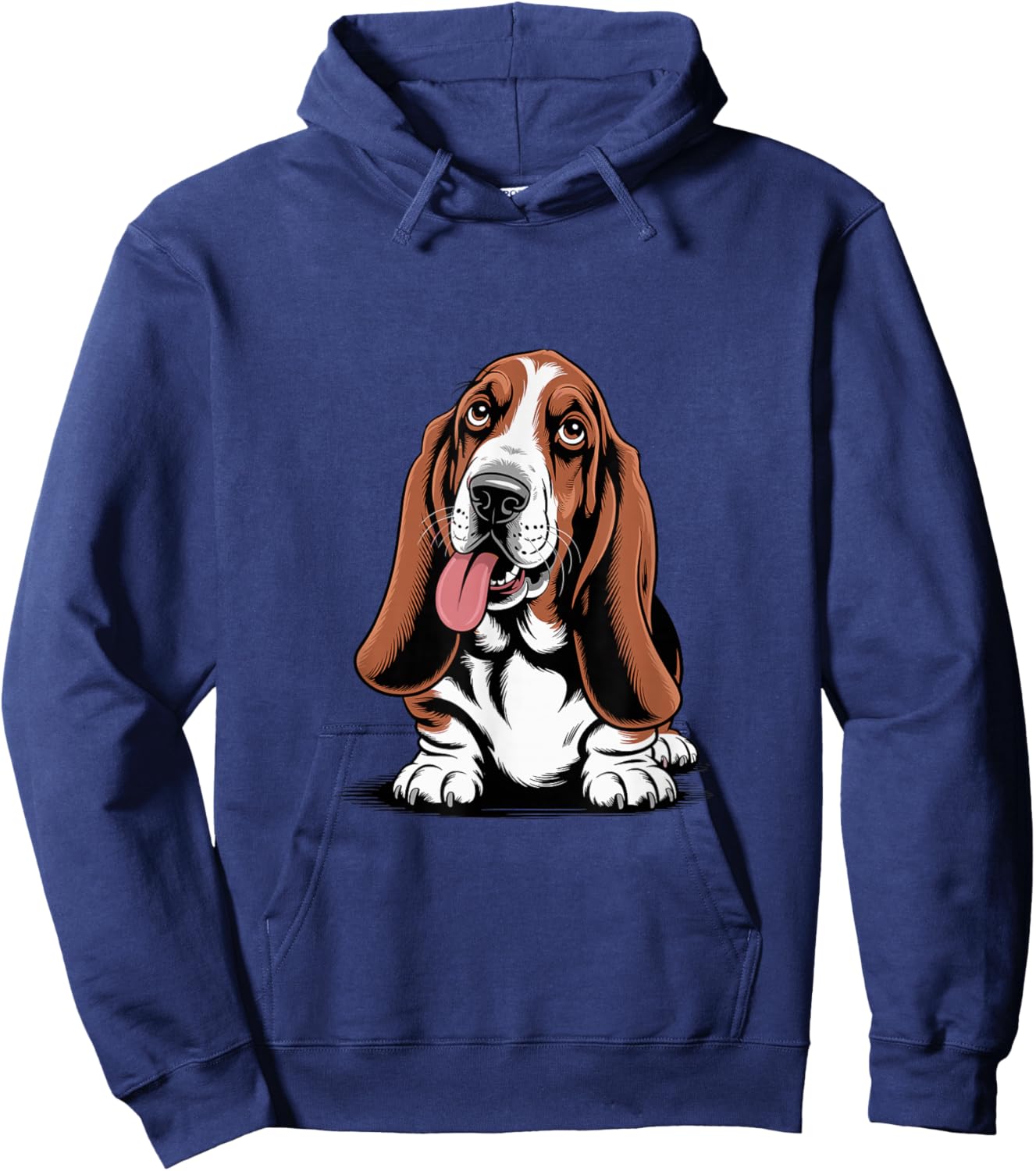 Cute Long Ear Drawing Graphic Style Cartoon Pet Basset Hound Hoodie - Hoodie | Navy