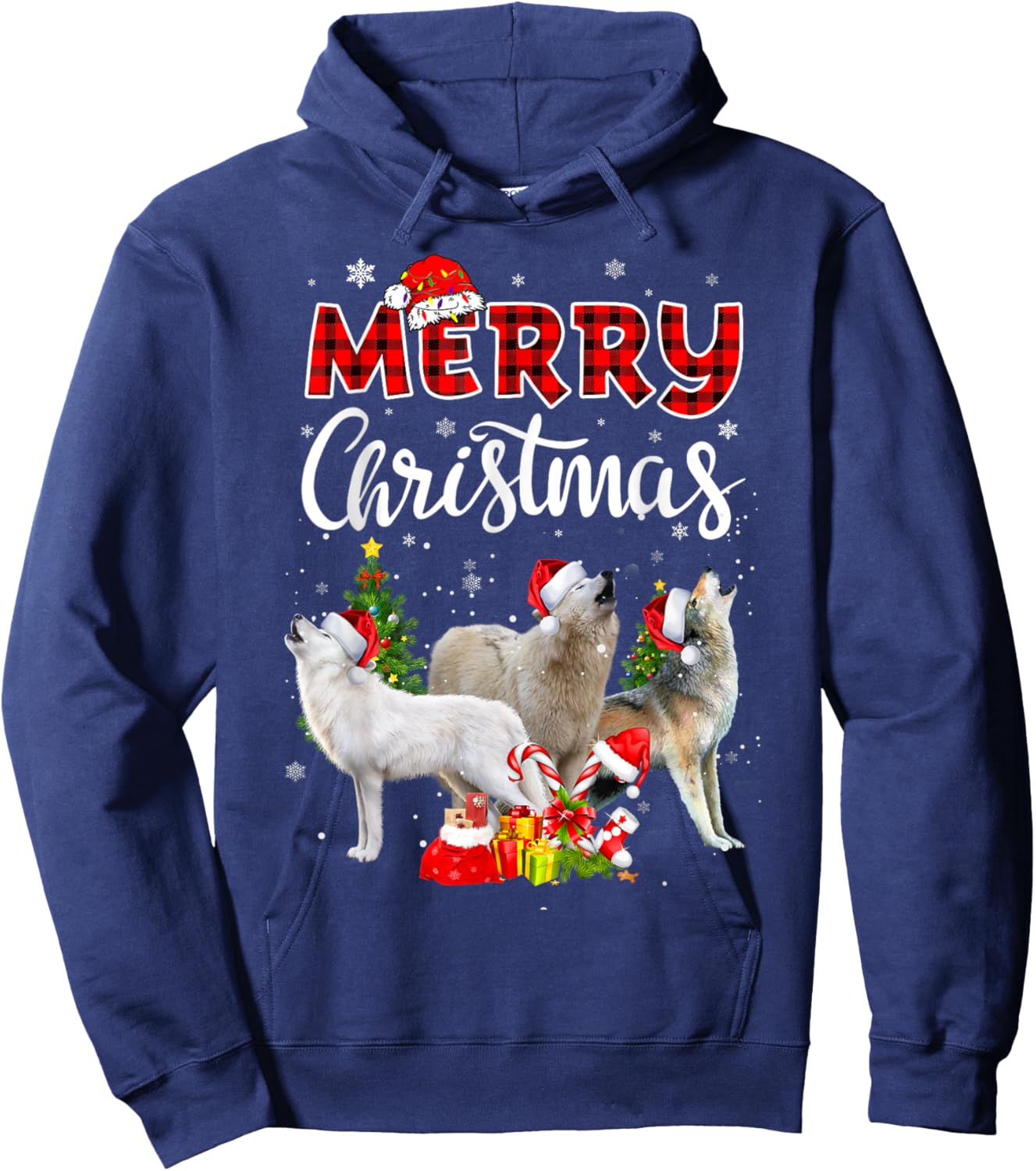 Wolf Merry Christmas Wild Animals Lover Santa Wolves Hoodie - Hoodie | Navy