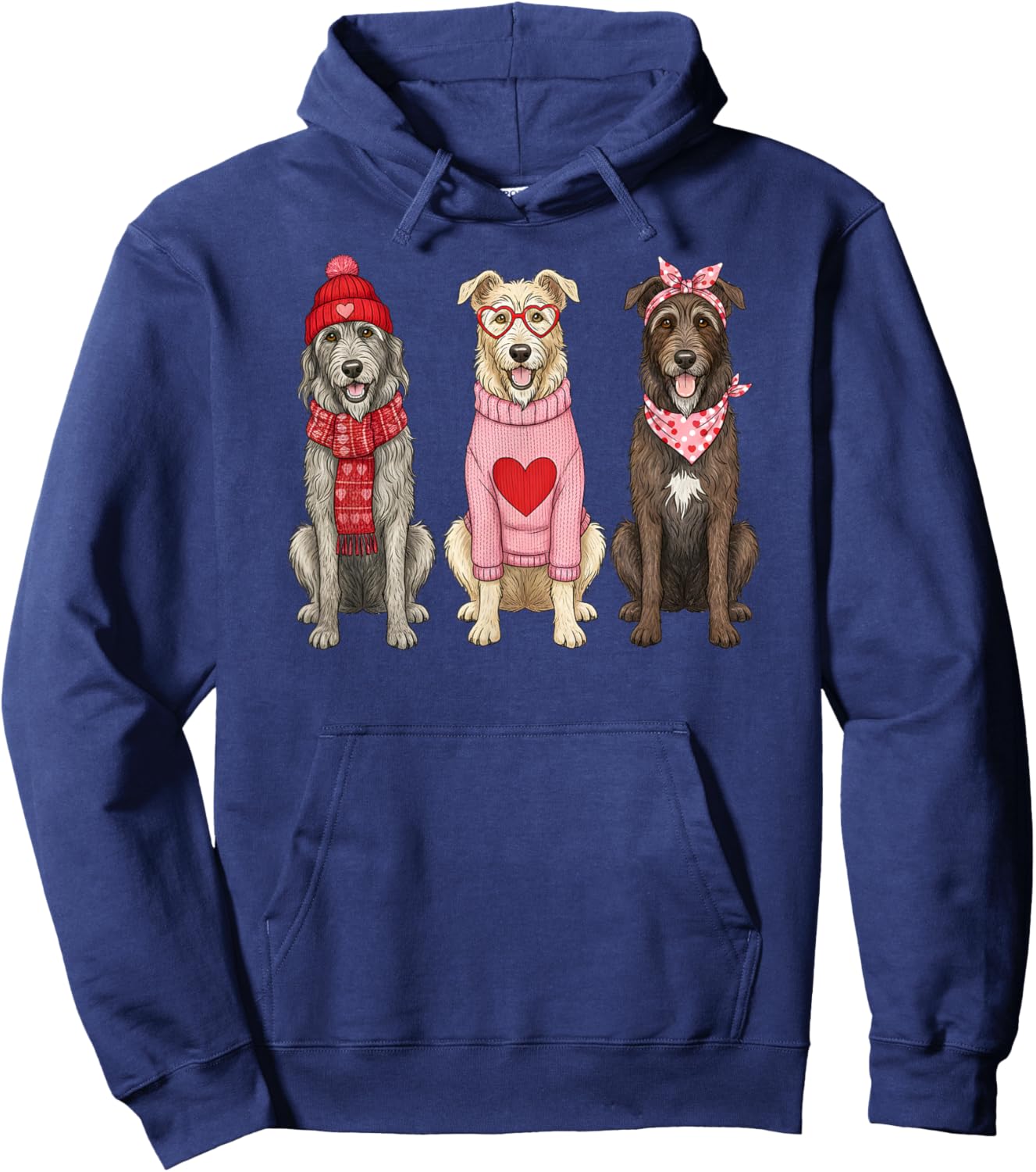 Cute Irish Wolfhound Valentine Dog Hoodie - Hoodie | Navy