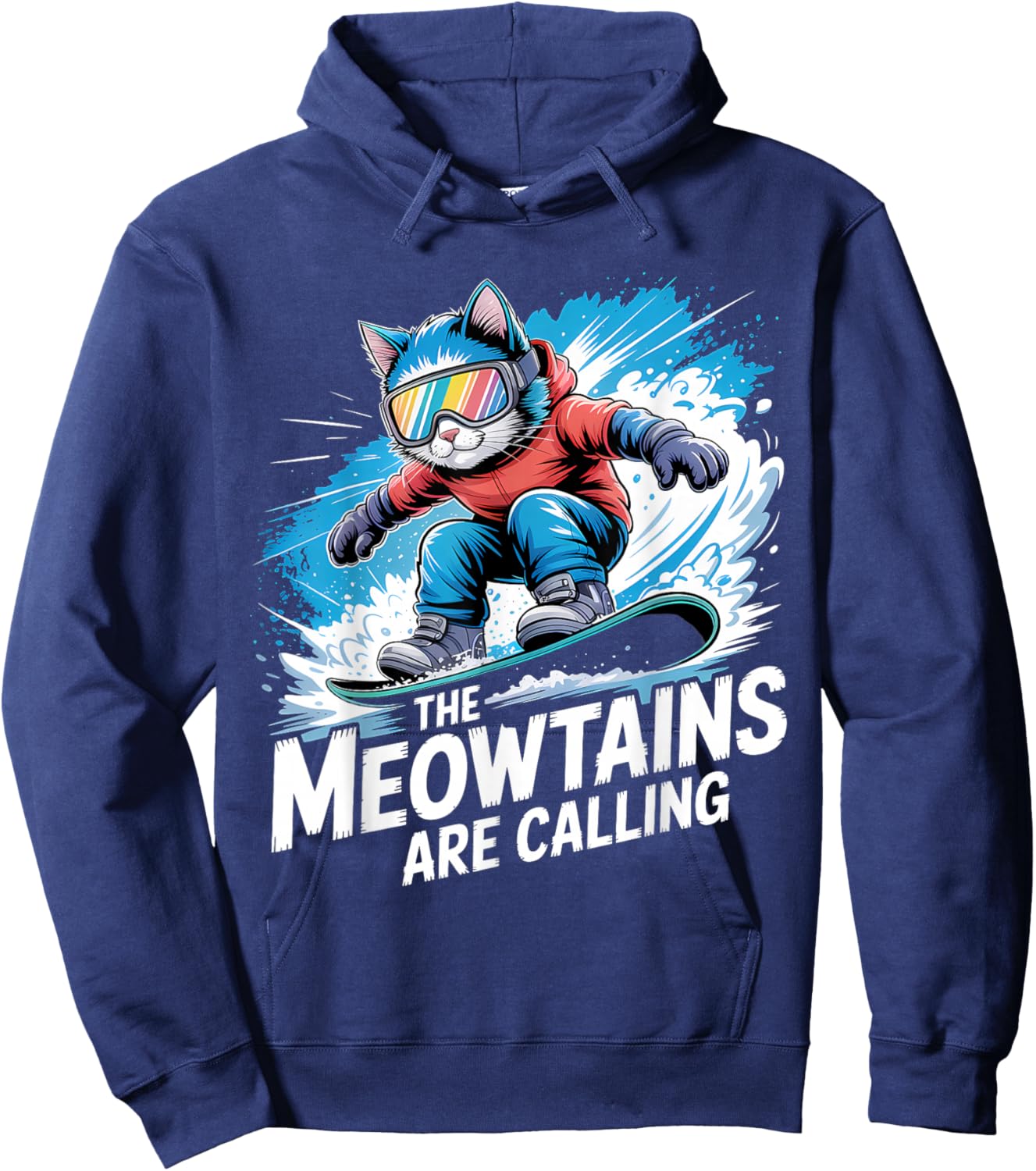 Meowtains are Calling Funny Snowboard Cat Snowboarding Hoodie - Hoodie | Navy