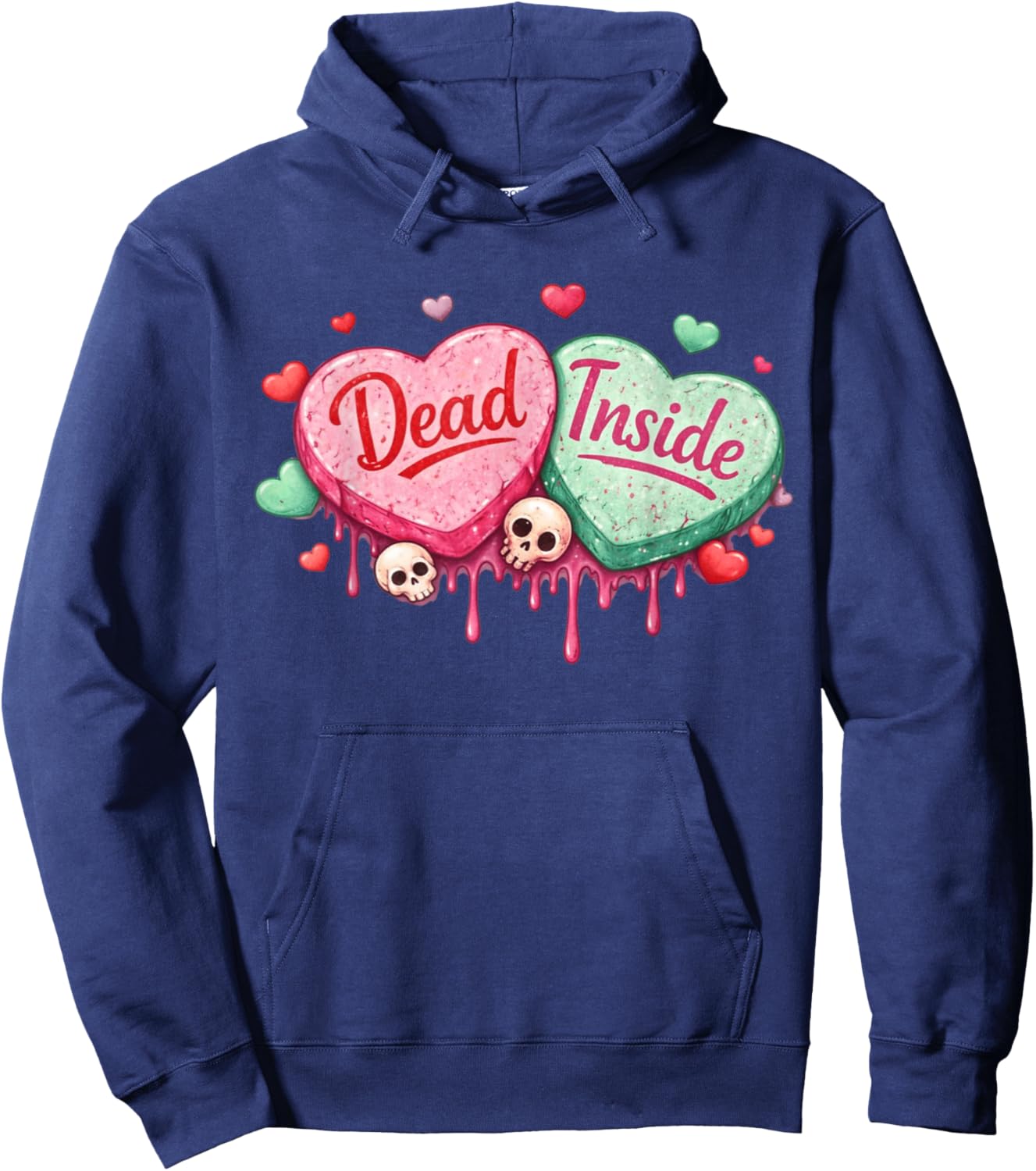 Dead Inside Anti-Valentines Day Hearts Funny Meme Men Women Hoodie - Hoodie | Navy