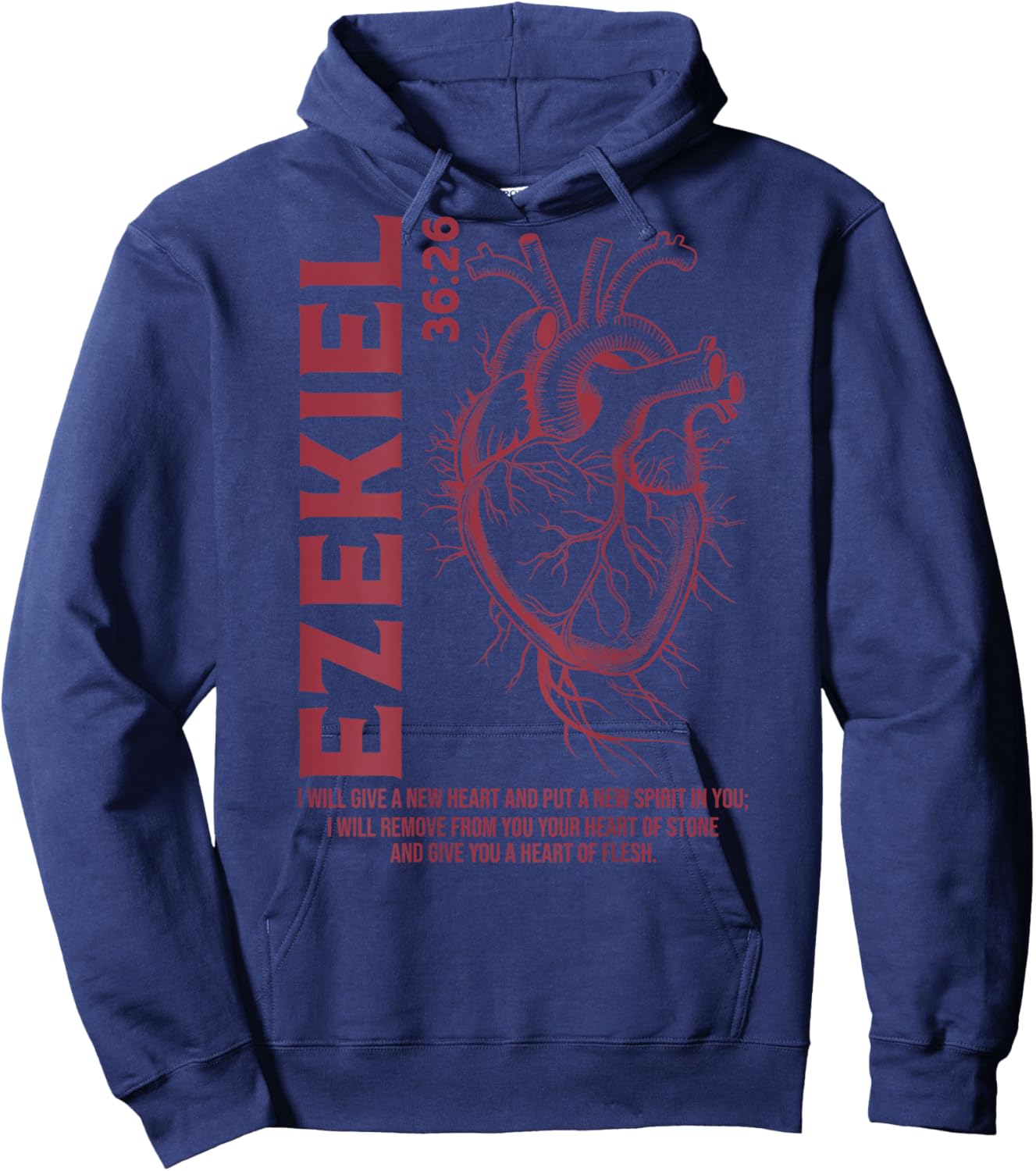 Vintage Ezekiel 36-26 Heart of Flesh Bible Verse Christian Hoodie - Hoodie | Navy
