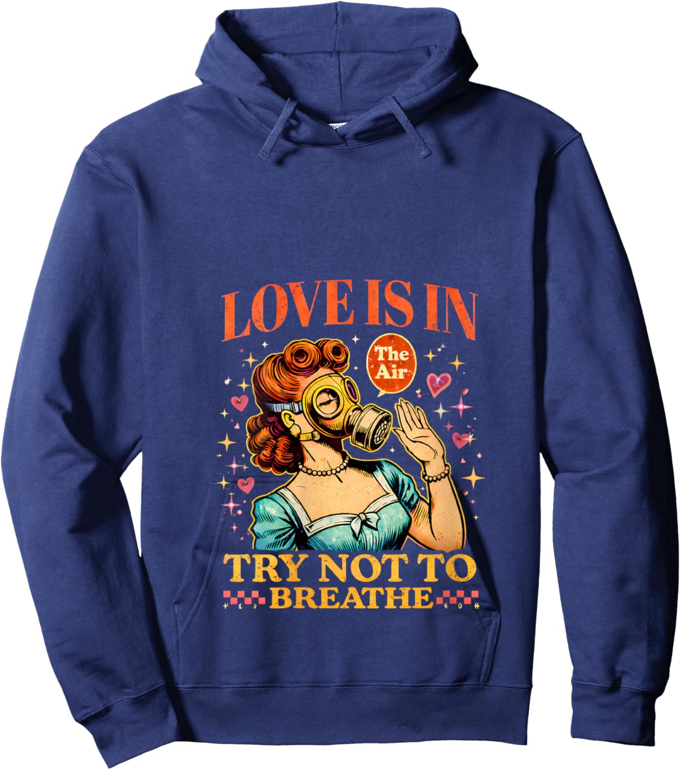 Women's Funny Valentine Gas Mask Love is in The Air V-Neck Hoodie - Hoodie | Navy