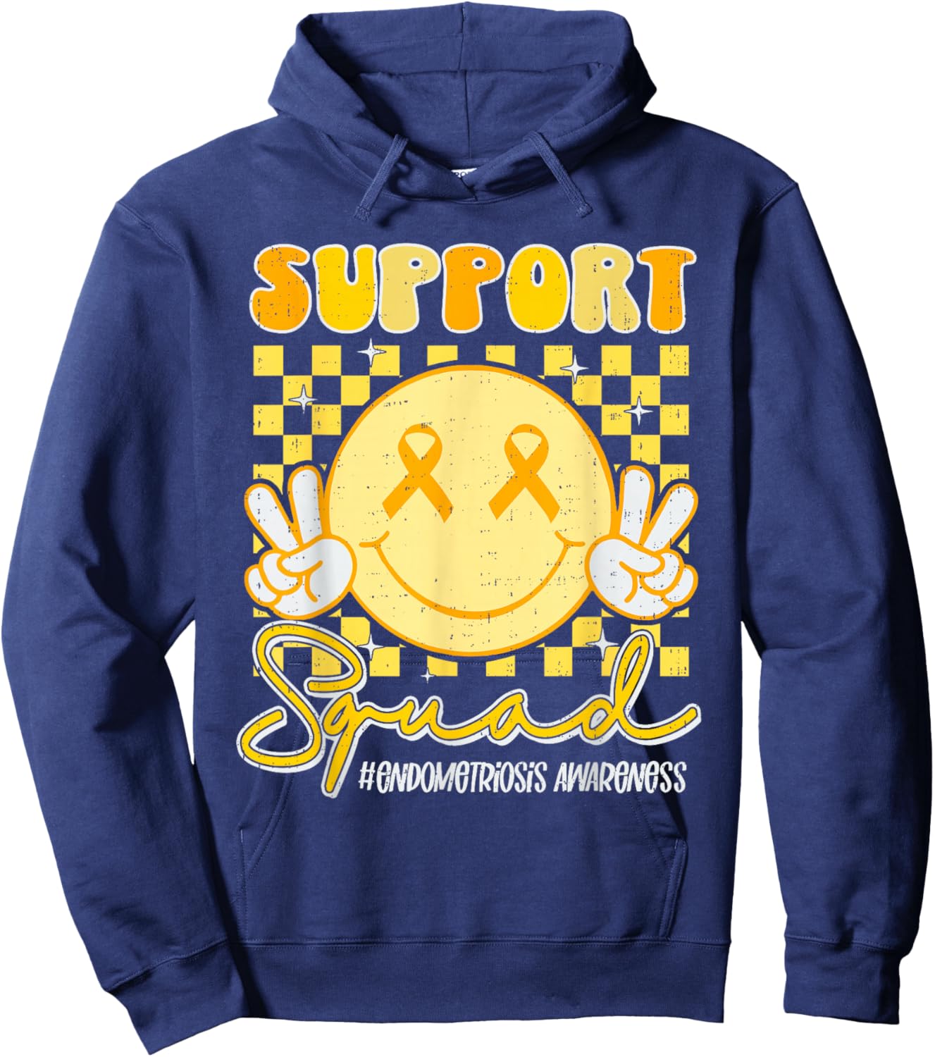 Endometriosis Awareness Heart Yellow Ribbon Endo Support Hoodie - Hoodie | Navy