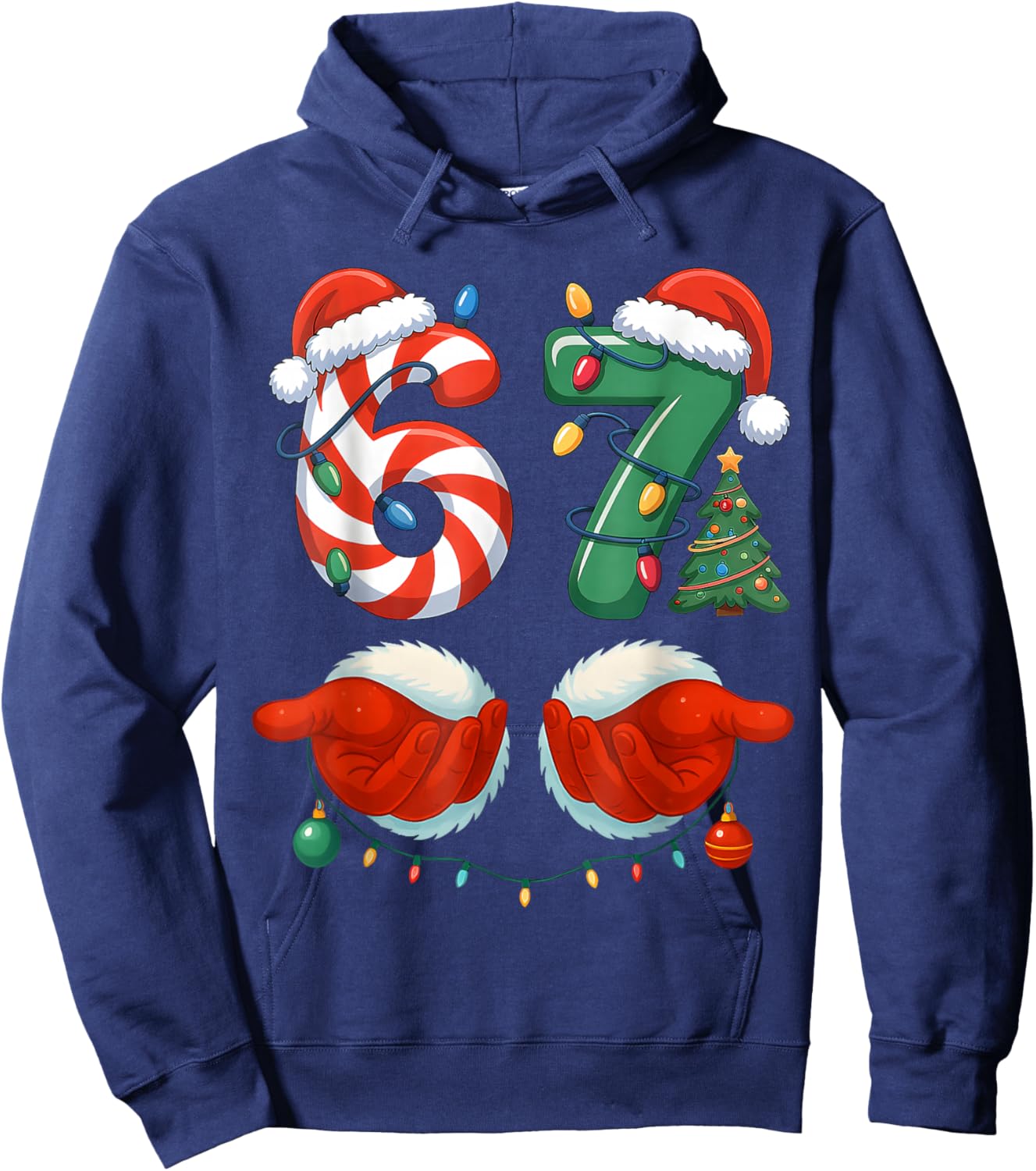 67 Christmas 6 7 Meme Pajamas Holiday Gen Alpha Slang Hoodie - Hoodie | Navy