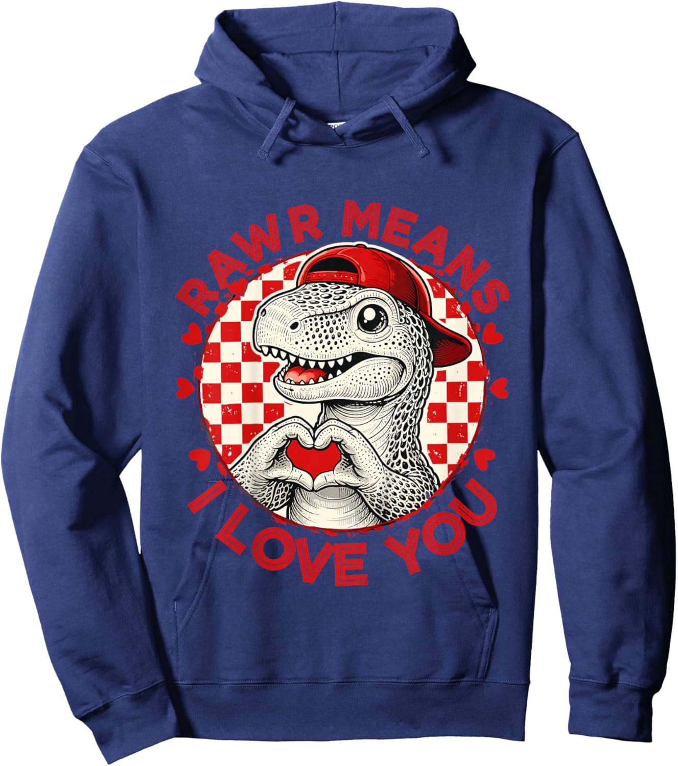 Kids Rawr Means I Love You Dinosaur Hat Valentine Toddler Boy Kid Hoodie - Hoodie | Navy