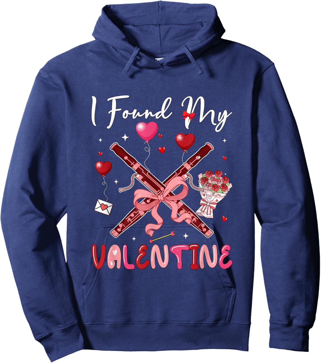 I Found My Valentine Bassoon Bow Tie Floral Instrument Hoodie - Hoodie | Navy