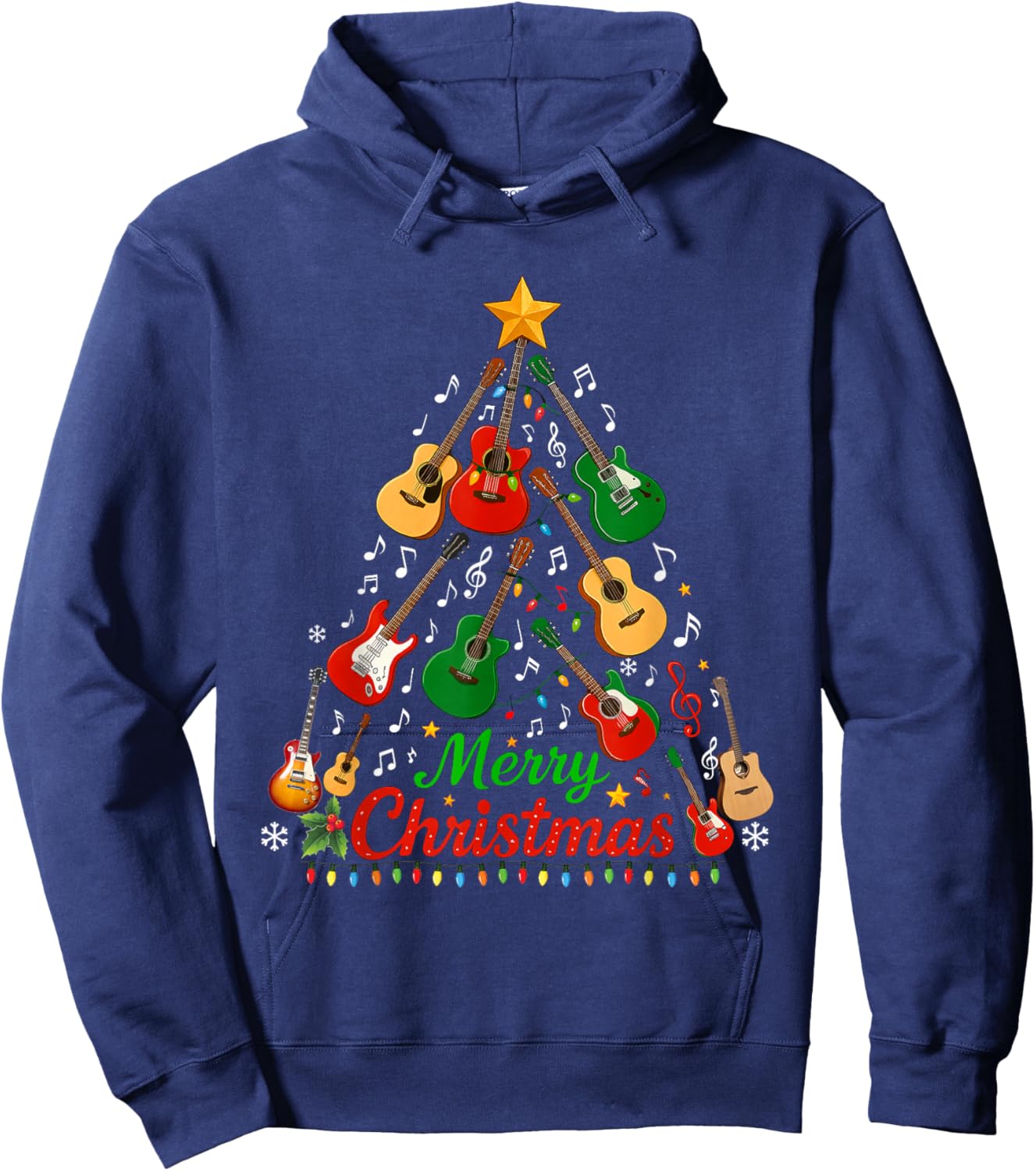 Merry Christmas Guitar Tree Funny Guitarist Christmas 2025 Hoodie - Hoodie | Navy