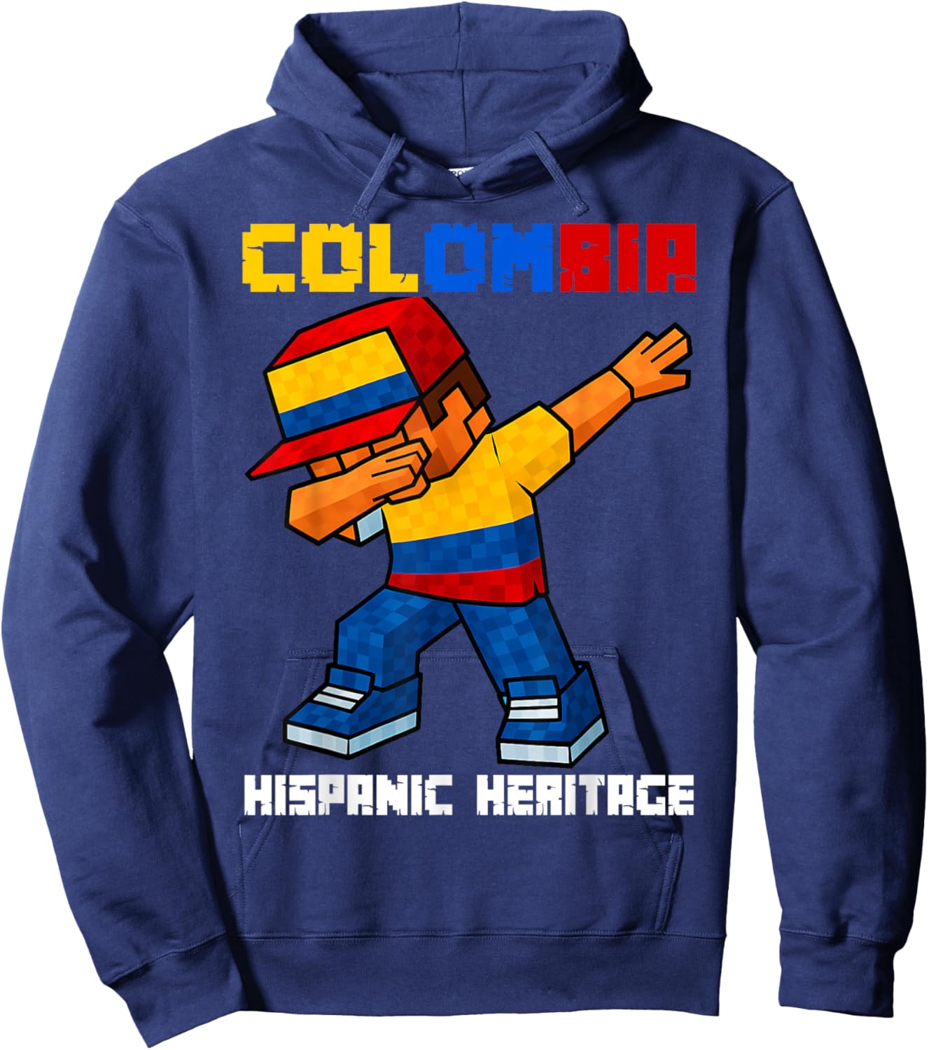 Colombia Dab Boy Game Pixel Hispanic Heritage Colombian Kids Hoodie - Hoodie | Navy