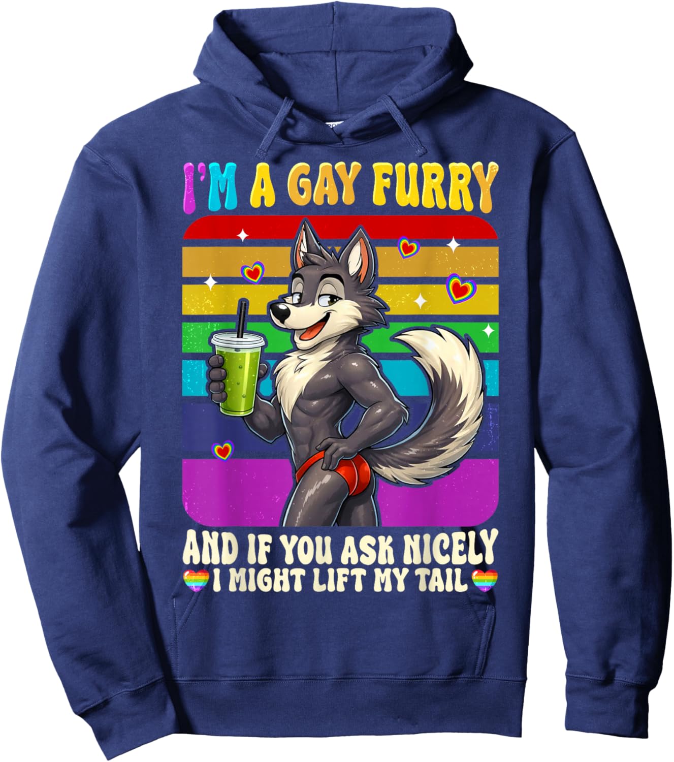 Gay Furry Rainbow Fox I'm A Gay Furry Hoodie - Hoodie | Navy