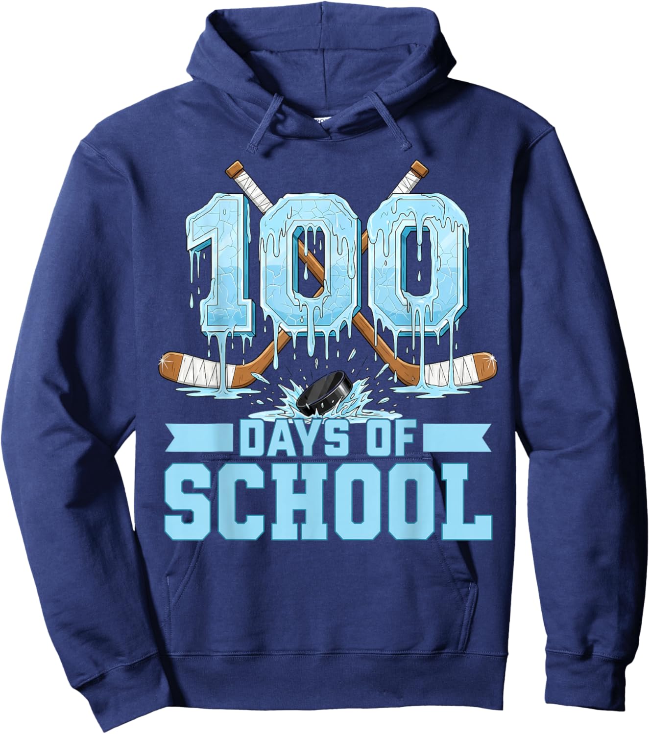 100 Days of School Hockey Drip 100th Day of School Boys Kids Hoodie - Hoodie | Navy