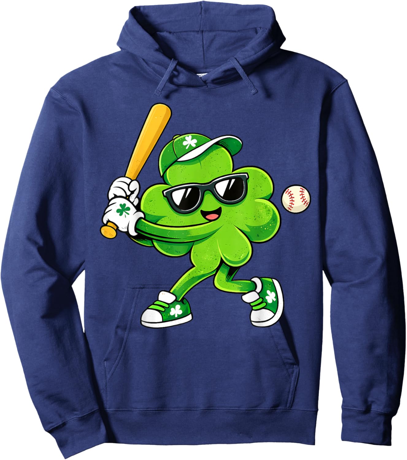 Lucky Shamrock Playing Baseball Funny St Patrick's Kids Boys Hoodie - Hoodie | Navy