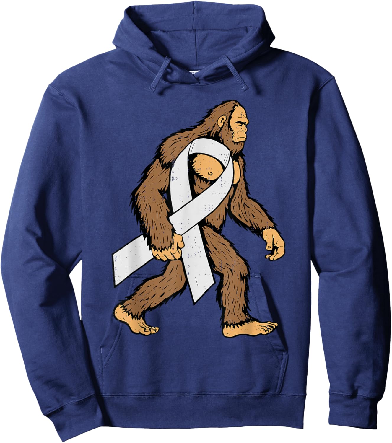 Lung Cancer Awareness Bigfoot White Ribbon Support Dad Hoodie - Hoodie | Navy