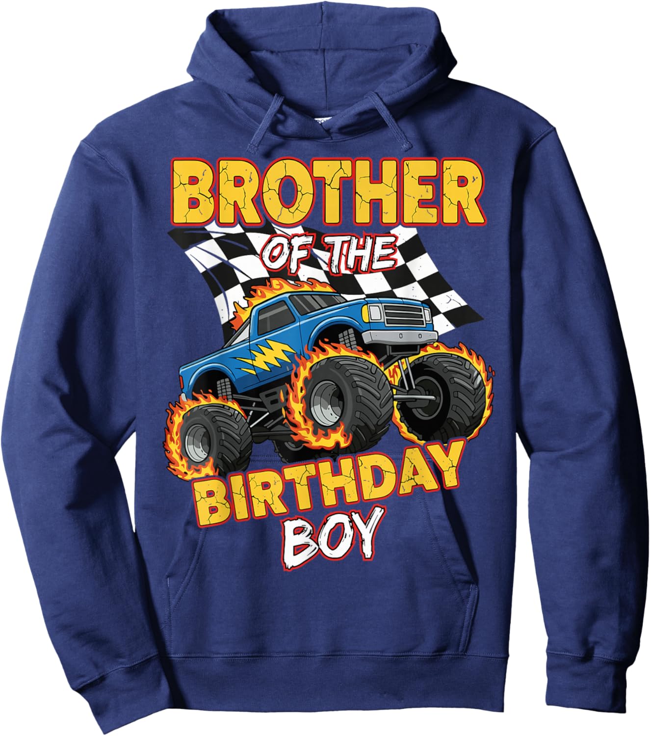 Brother of The Birthday Boy Monster Truck Birthday Family Hoodie - Hoodie | Navy