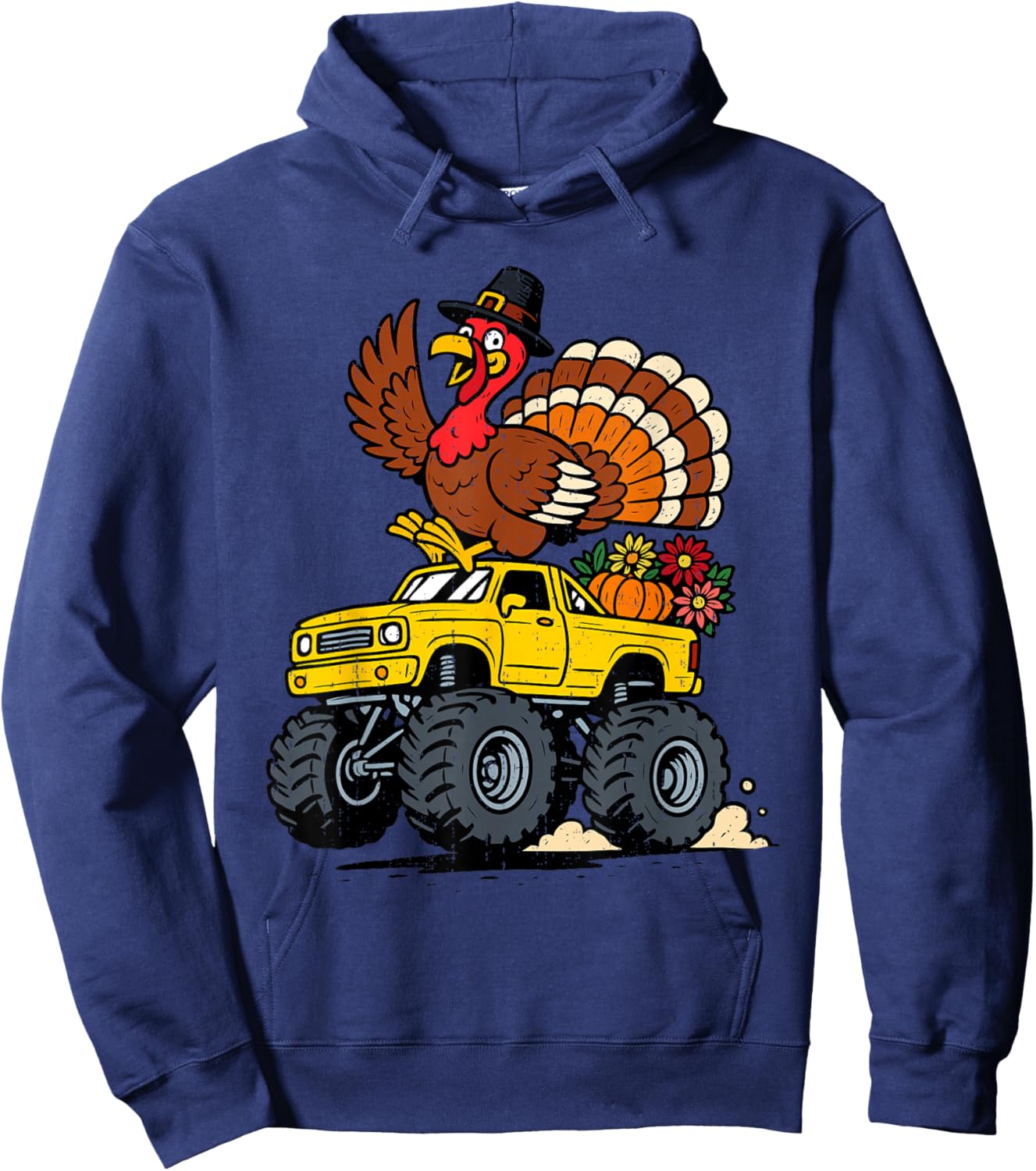 Funny Turkey Truck Fall Thanksgiving Costume Toddler Boy Kid Hoodie - Hoodie | Navy