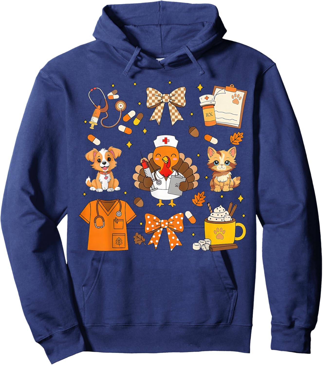 Coquette Turkey Veterinary Medicine Vet Tech Thanksgiving Hoodie - Hoodie | Navy