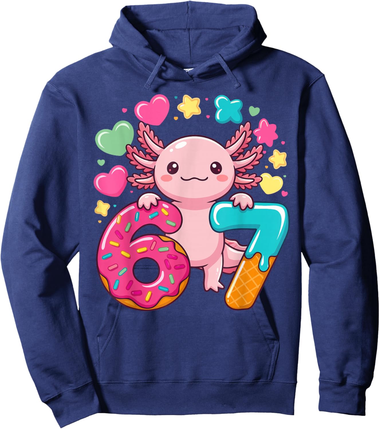 67 Axolotl Ice Cream Drip Cool Meme Funny Six Seven Humor Hoodie - Hoodie | Navy