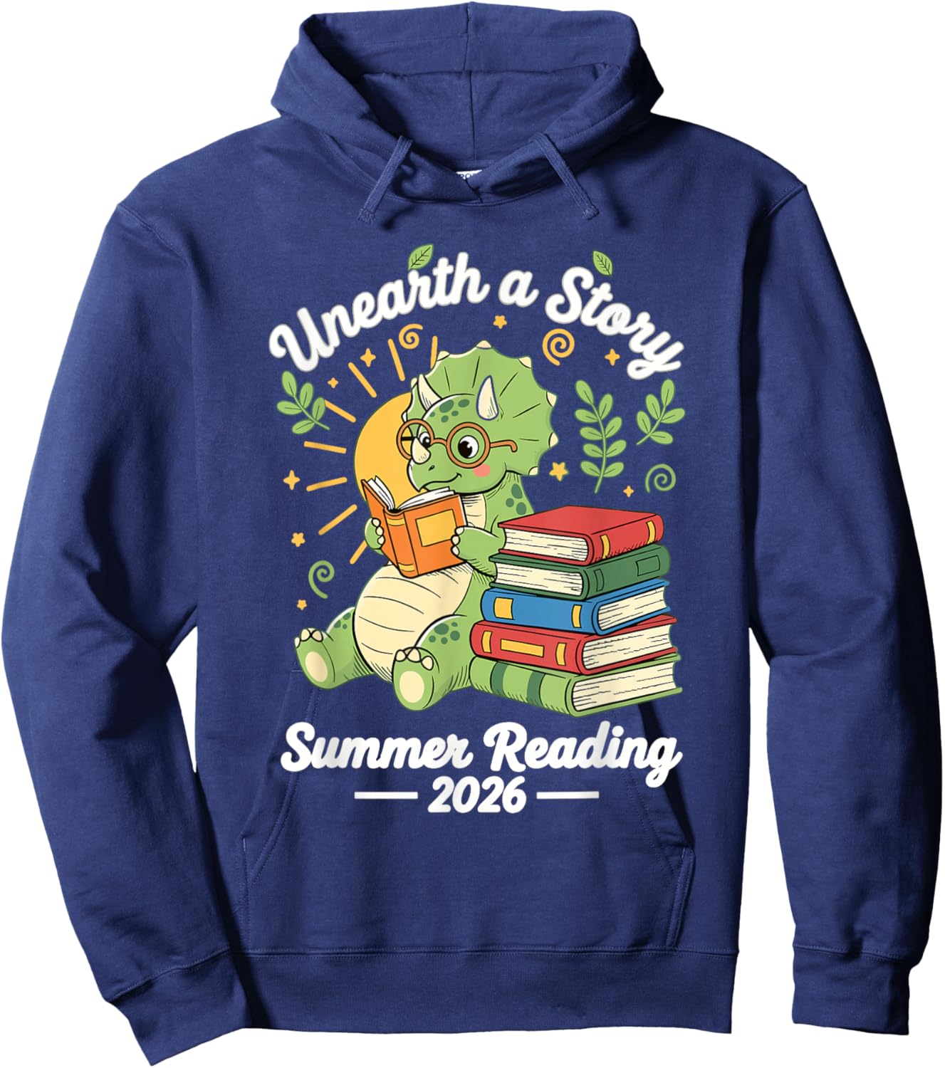 Unearth A Story Summer Reading 2026 Dino Triceratops Hoodie - Hoodie | Navy