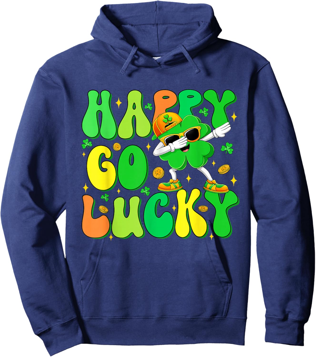 Funny St Patrick's Day Happy Go Lucky Shamrock Cute Dabbing Hoodie - Hoodie | Navy