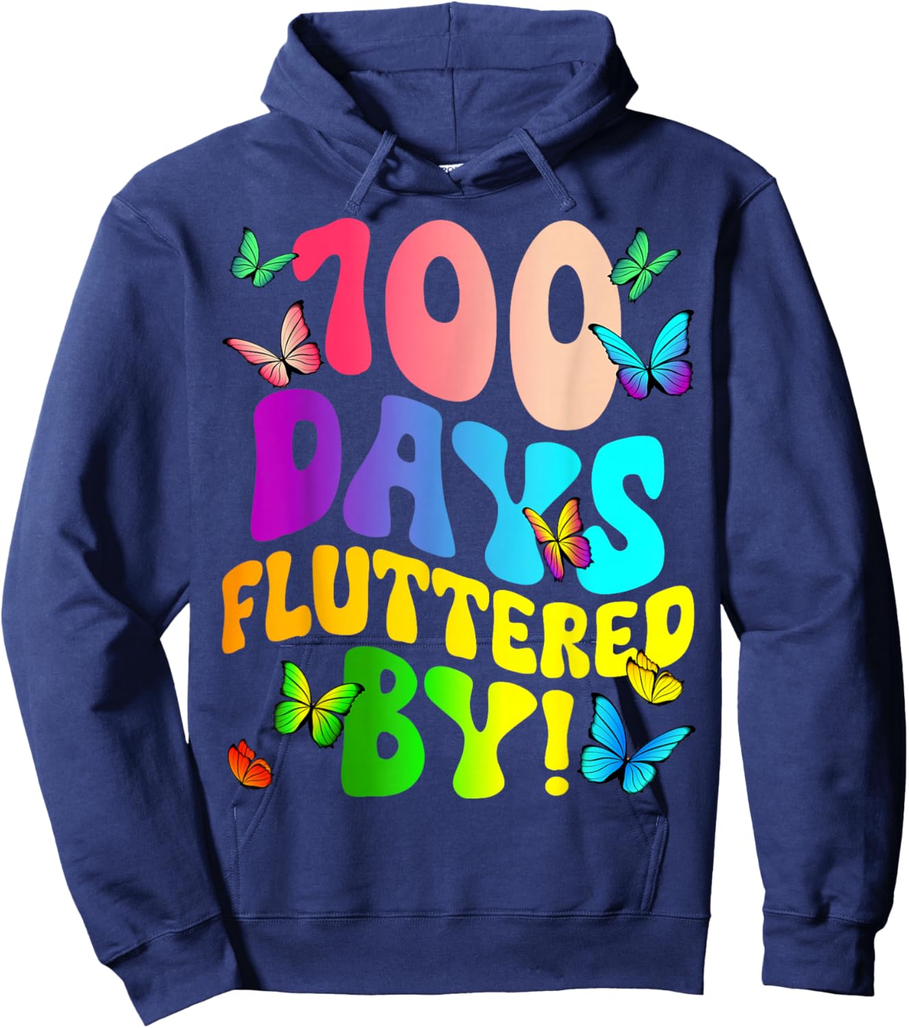 100 Days Fluttered by - Butterfly 100th Days of School Hoodie - Hoodie | Navy