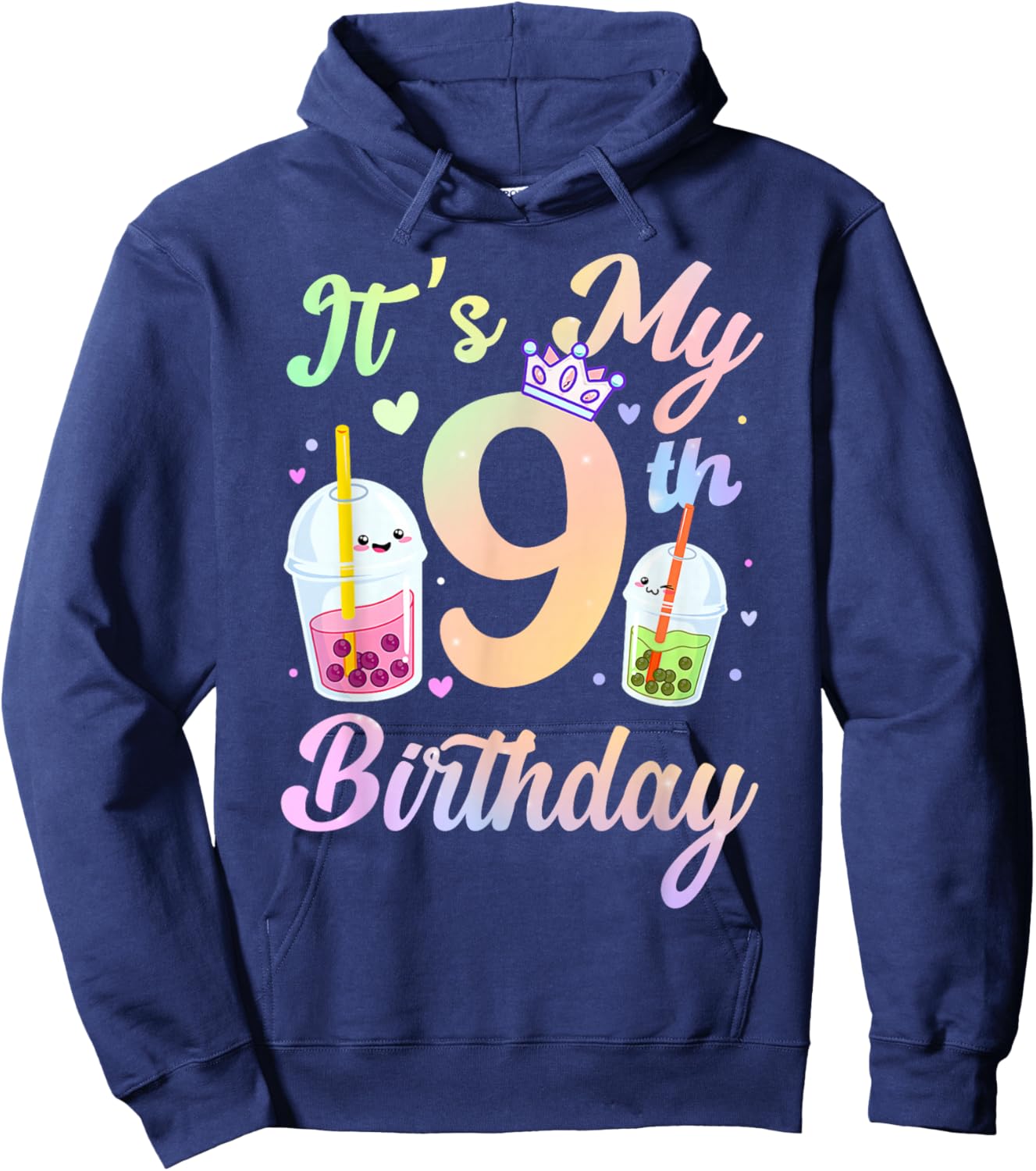 It's My 9th Birthday Bubble Boba Tea Party 9 Year Old Girls Hoodie - Hoodie | Navy