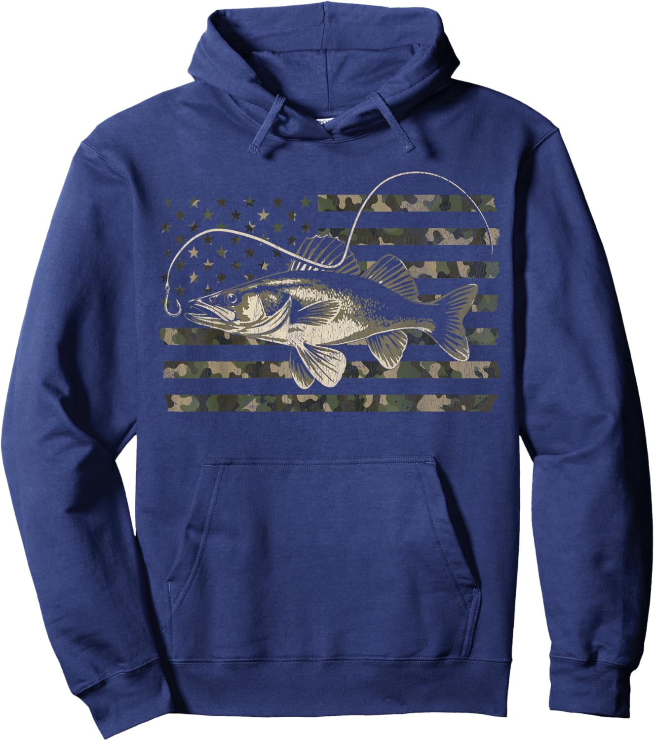 Walleye Fishing Camo American Flag Hoodie - Hoodie | Navy