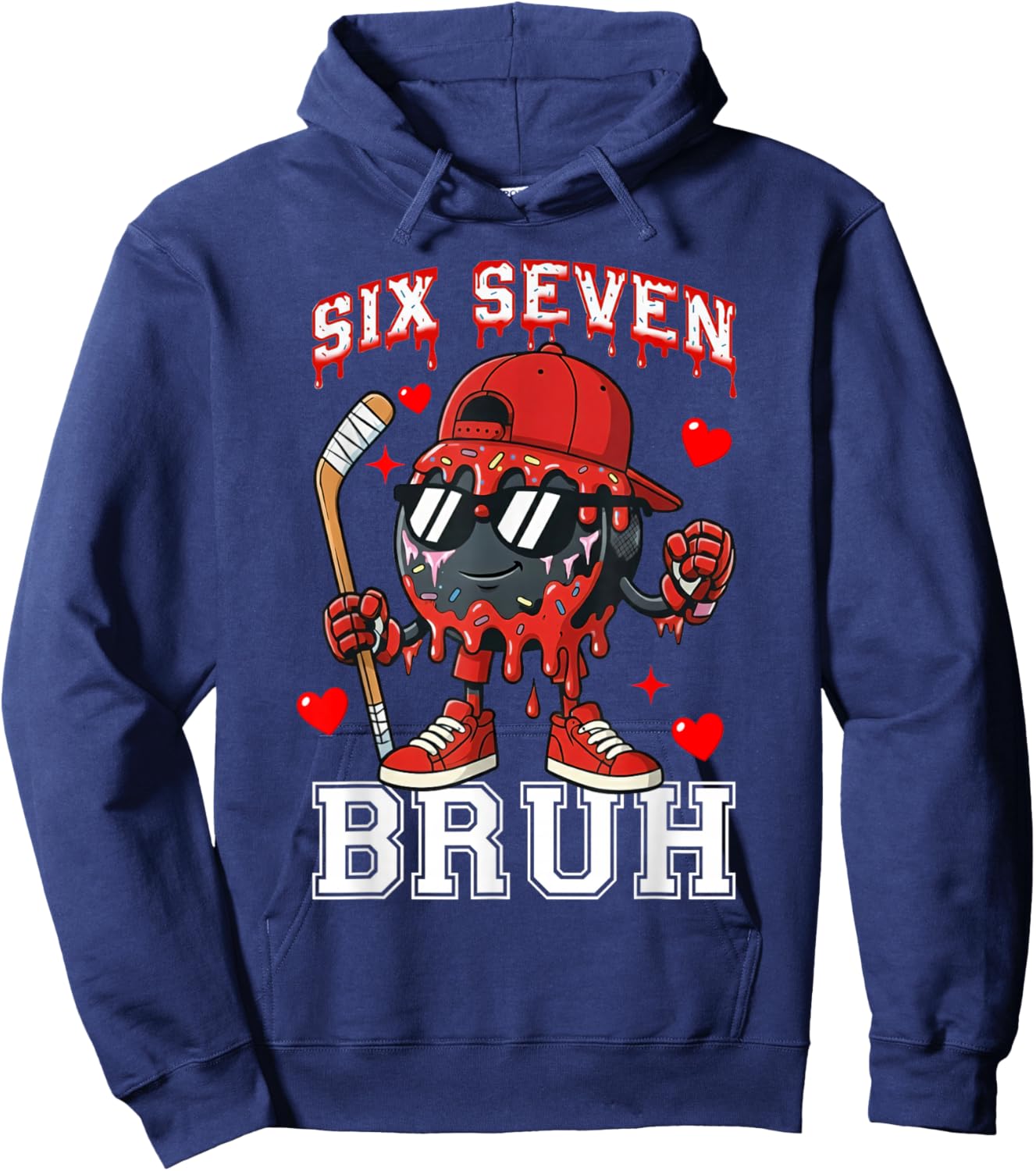Ice Hockey 67 Six Seven Bruh Funny Valentine Meme Cool Humor Hoodie - Hoodie | Navy