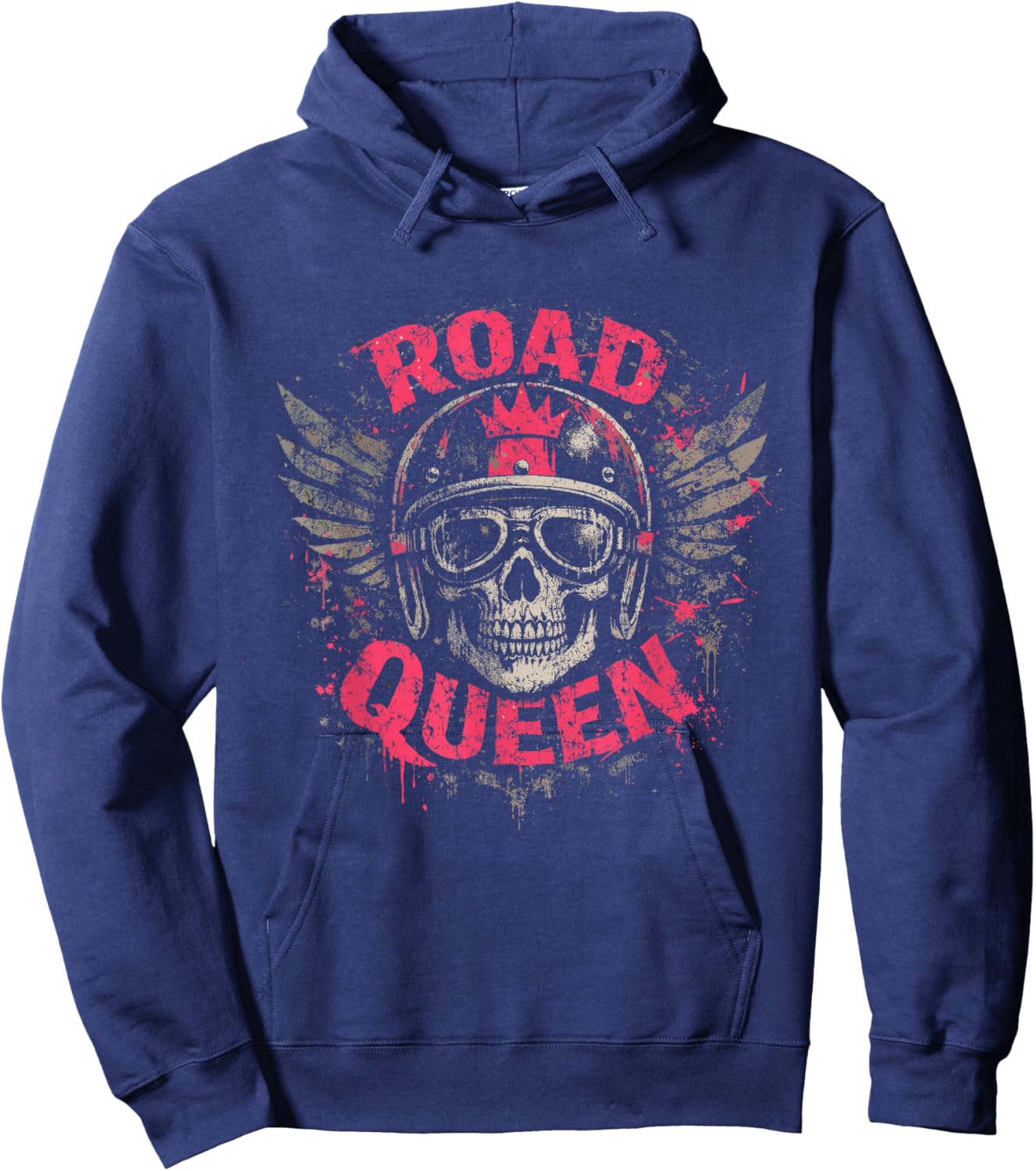 Road Queen Bold Pink Grunge Design Hoodie - Hoodie | Navy