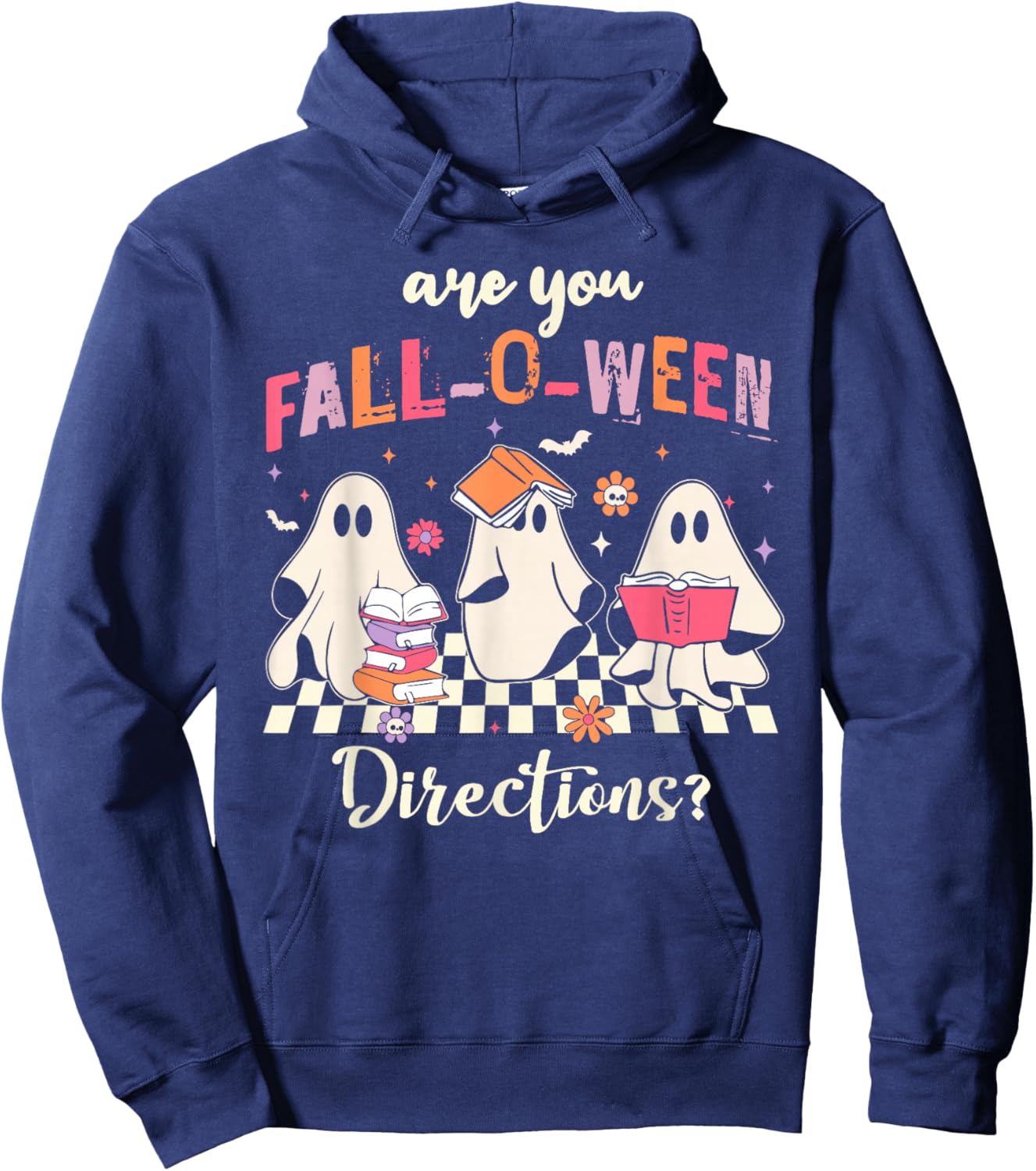 Retro are You Fall O Ween Directions Teacher Halloween Ghost Hoodie - Hoodie | Navy