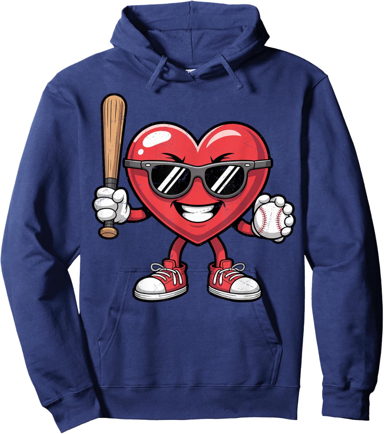 Valentines Day Heart Playing Baseball Boys Men Kids Girls Hoodie - Hoodie | Navy