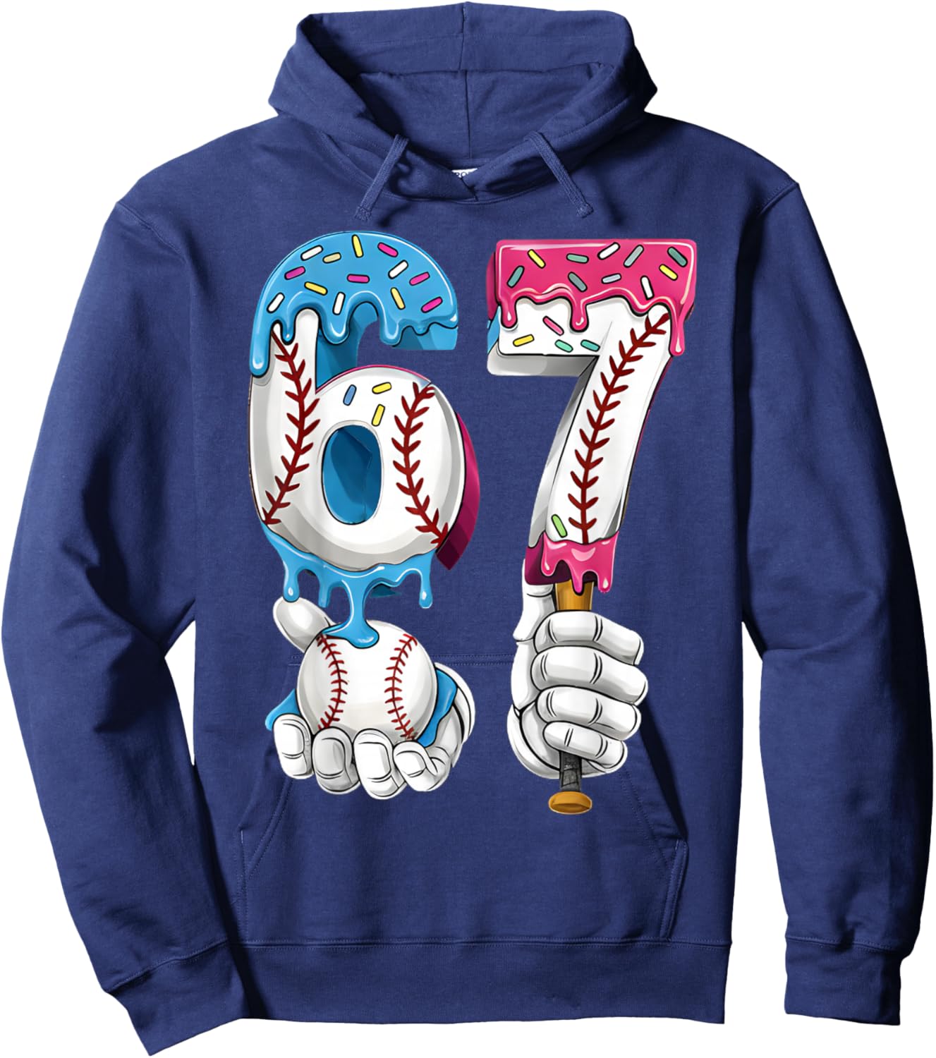 Baseball 67 Ice Cream Drip Six Seven Boys Girls Funny Meme Hoodie - Hoodie | Navy
