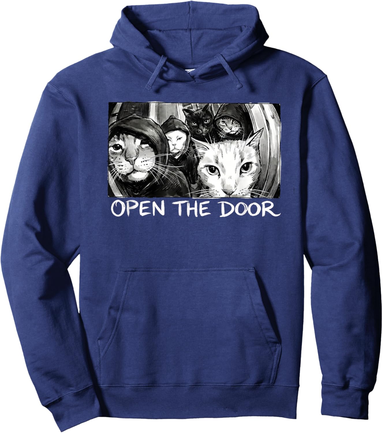 Vintage Open The Door Funny Meme Gang Sarcastic Cat Lover Hoodie - Hoodie | Navy