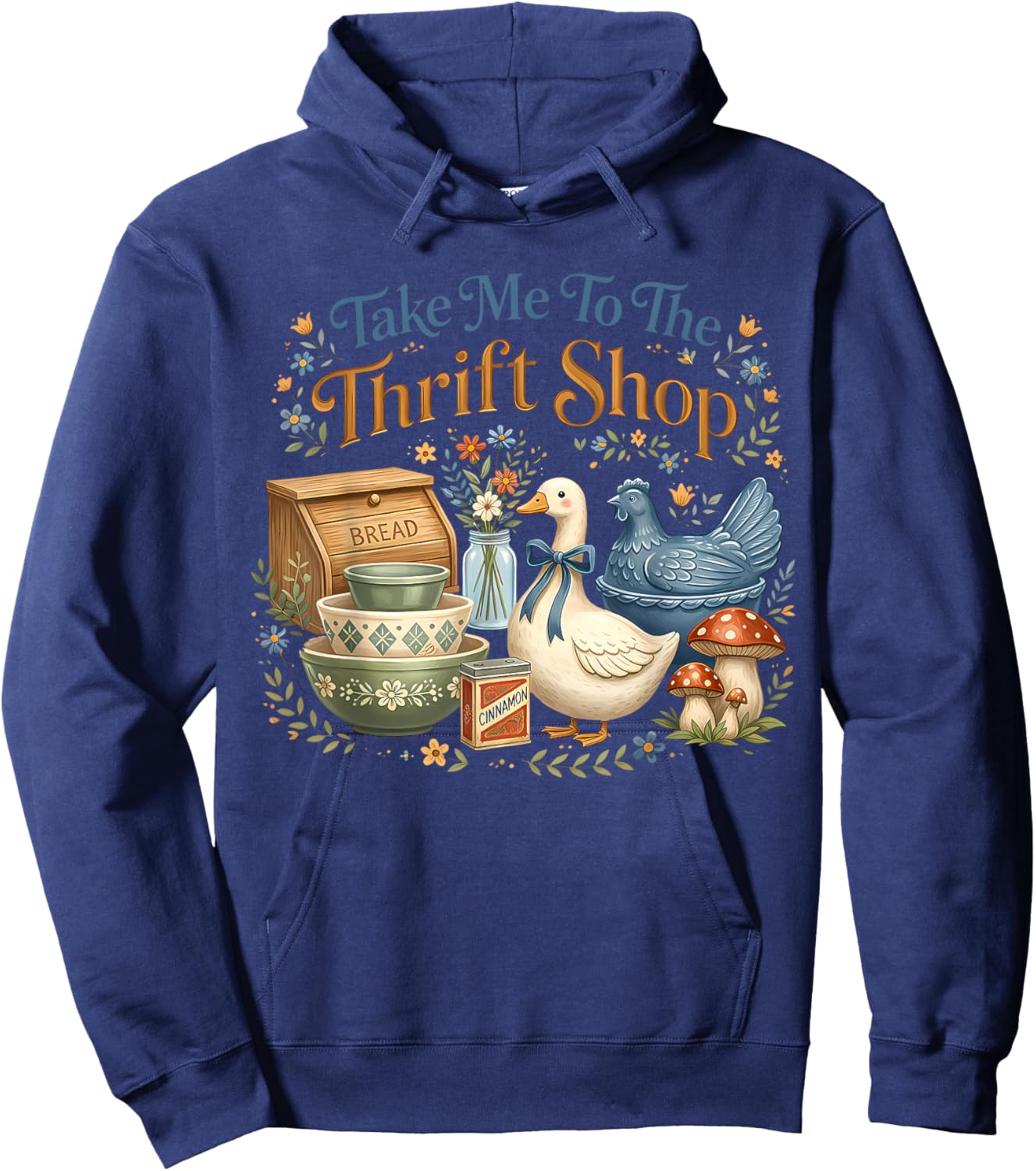 Take Me to The Thrift Shop Thrifted Goose Hen Antiques Lover Hoodie - Hoodie | Navy