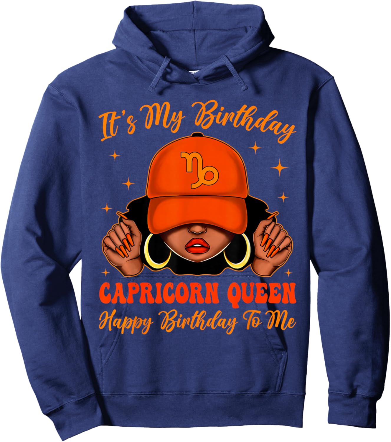 Capricorn Girl Black Woman with Cap It's My Birthday Queen Hoodie - Hoodie | Navy
