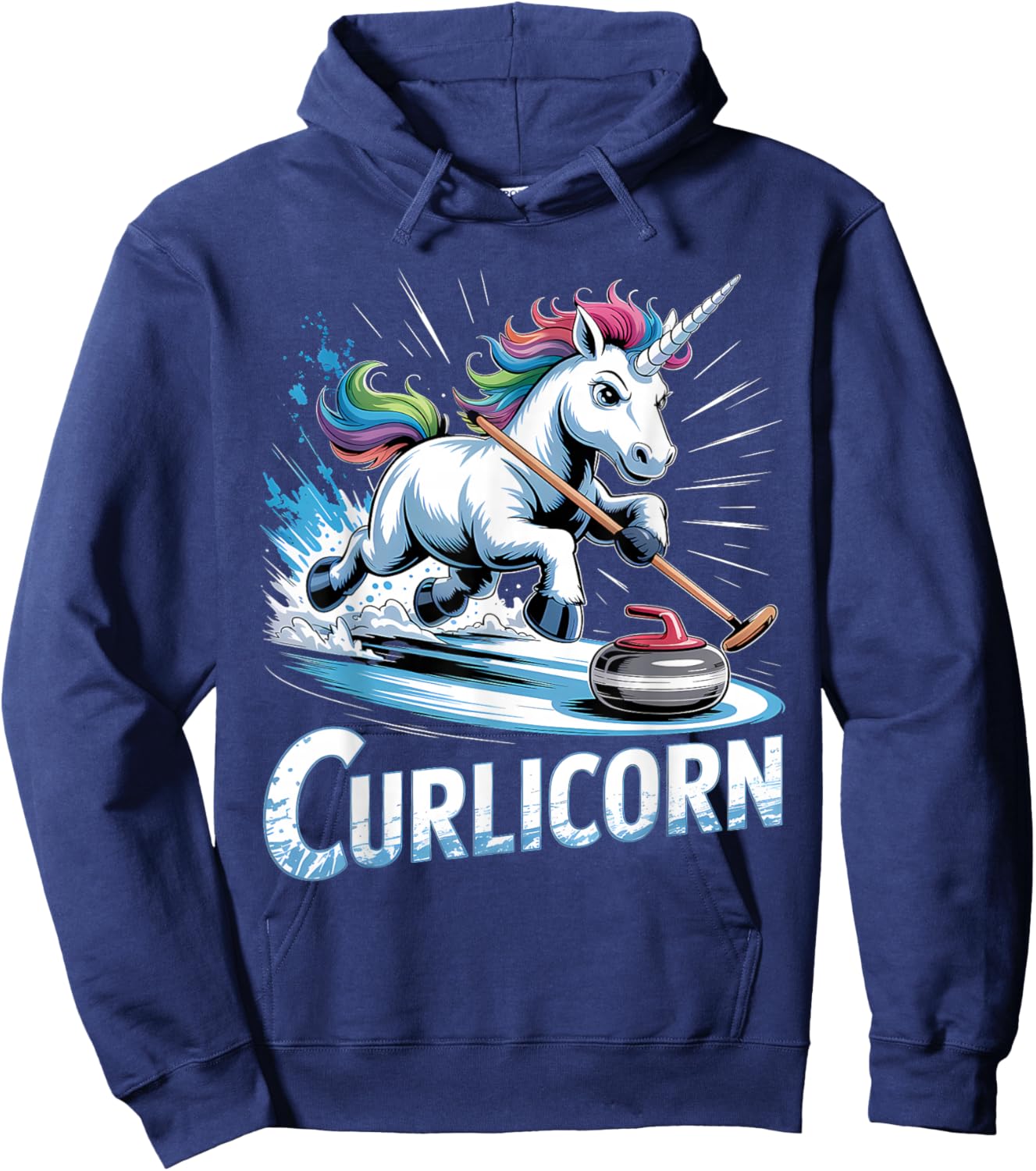 Curling Unicorn Ice Curling Player Ice Sport Funny Curling Hoodie - Hoodie | Navy