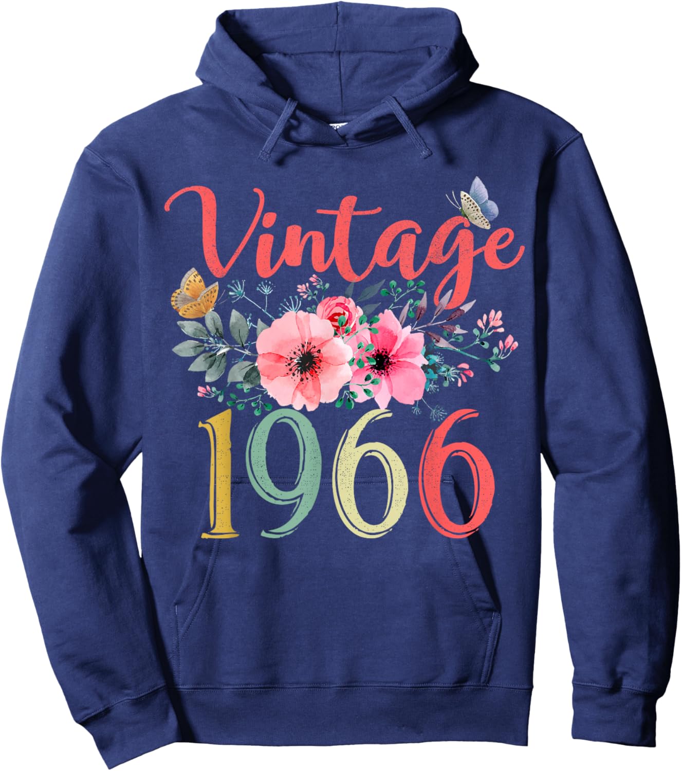 Vintage 1966 Floral Hippie Groovy Wildflower 60th Birthday Hoodie - Hoodie | Navy