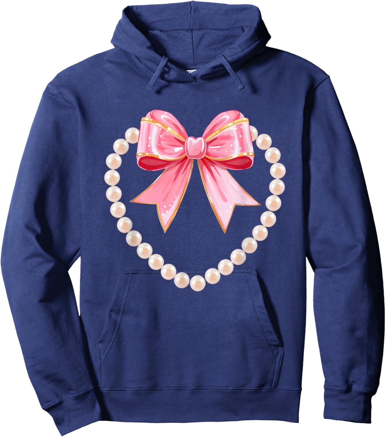 Valentines Day Hearts Coquette Bow Women Girls Boys Hoodie - Hoodie | Navy