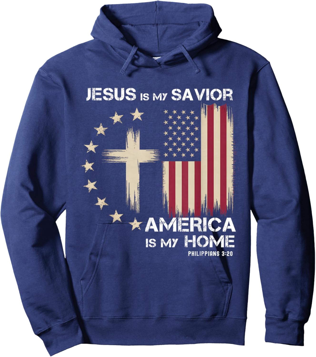 Jesus is My Savior America is My Home Flag Cross Philippians Hoodie - Hoodie | Navy