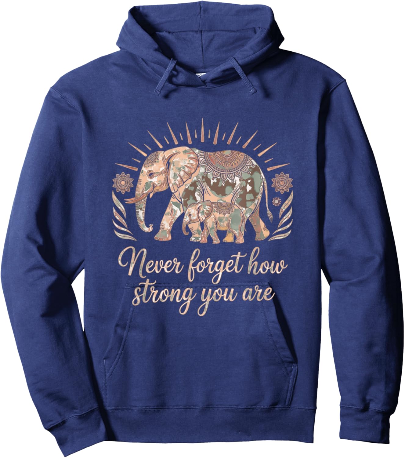 Boho Elephant Strength and Resilience Affirmation Hoodie - Hoodie | Navy