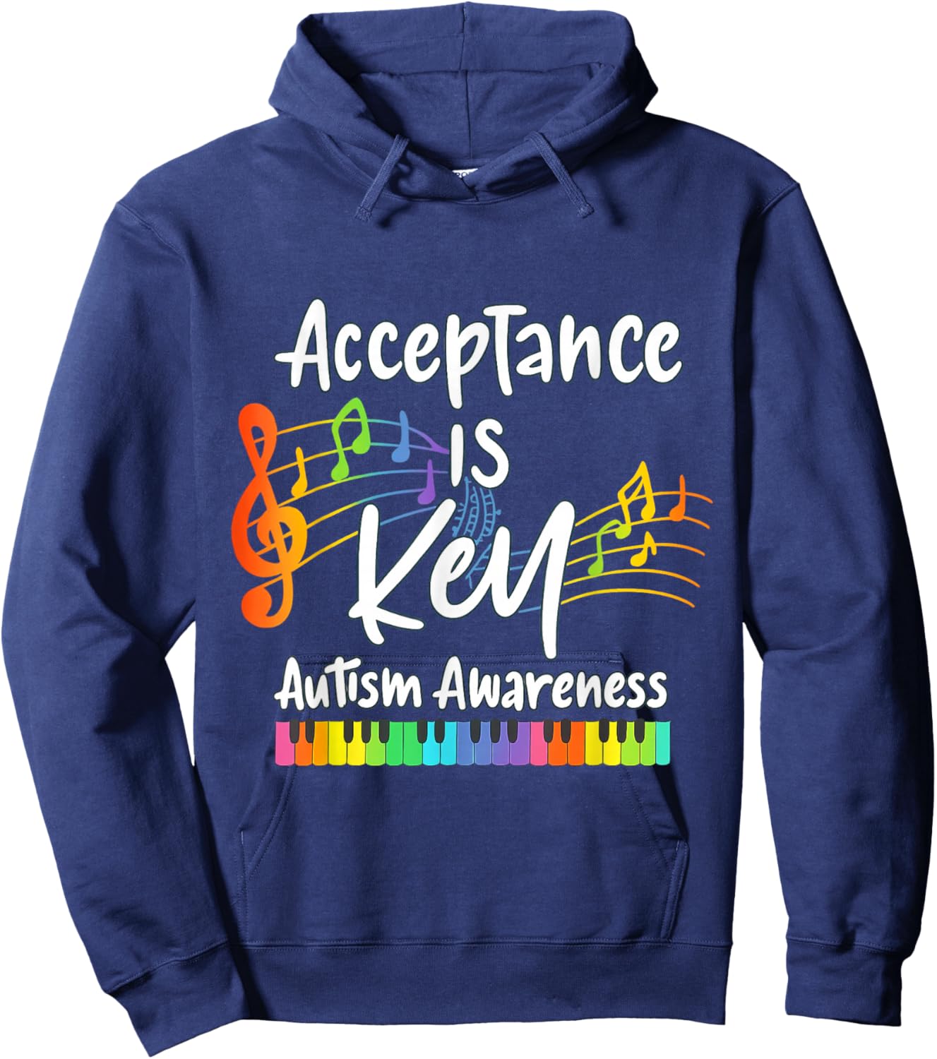 Acceptance is Key Autism Awareness Musical Note Piano Graphi Hoodie - Hoodie | Navy