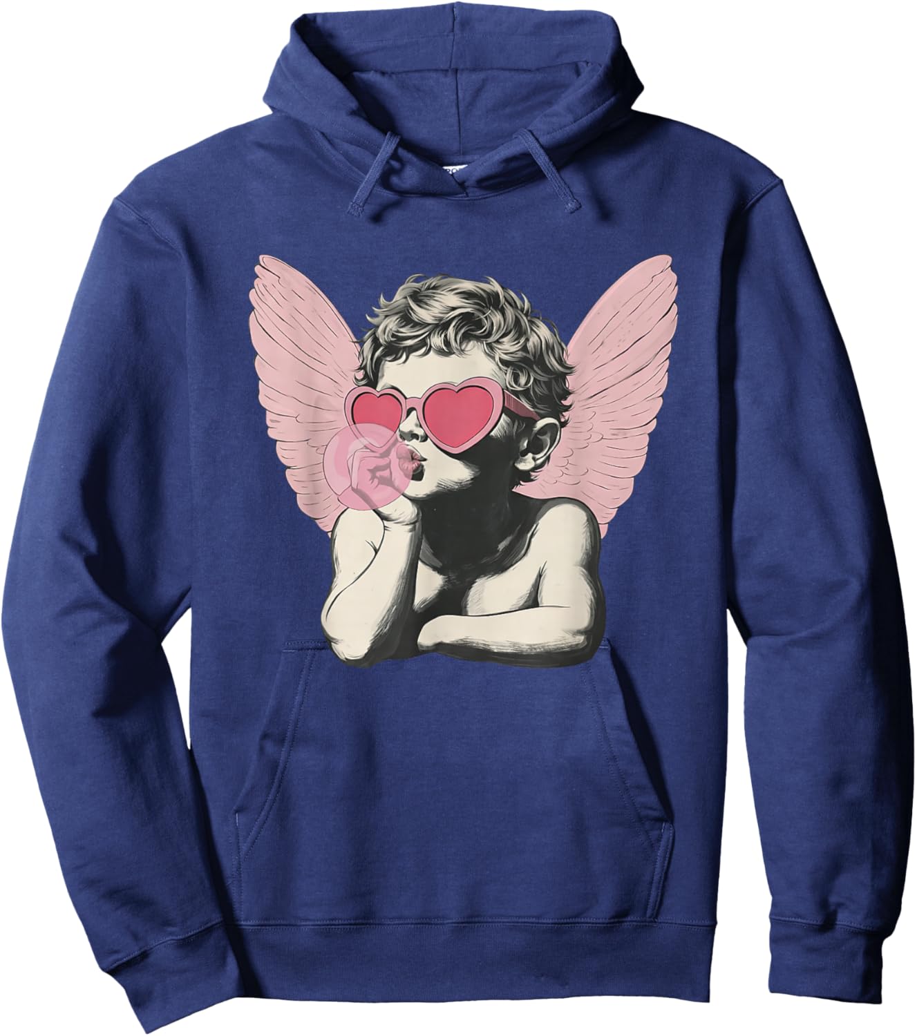 Vintage Cute Cupid in Sunglasses Blowing Bubble Valentine Hoodie - Hoodie | Navy