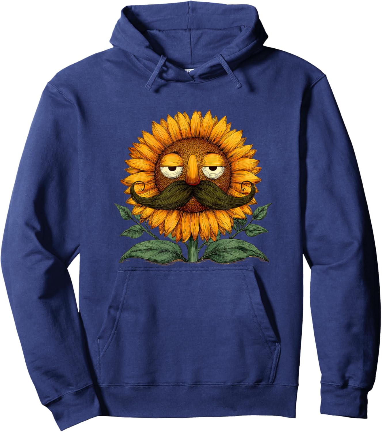 Handsome Sunflower Man with Mustache Beard Costume Hoodie - Hoodie | Navy