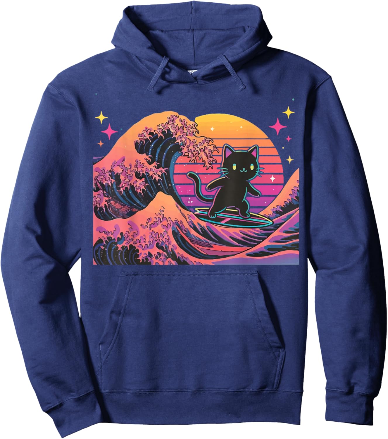 Cat Surfing Japanese Hoodie - Hoodie | Navy