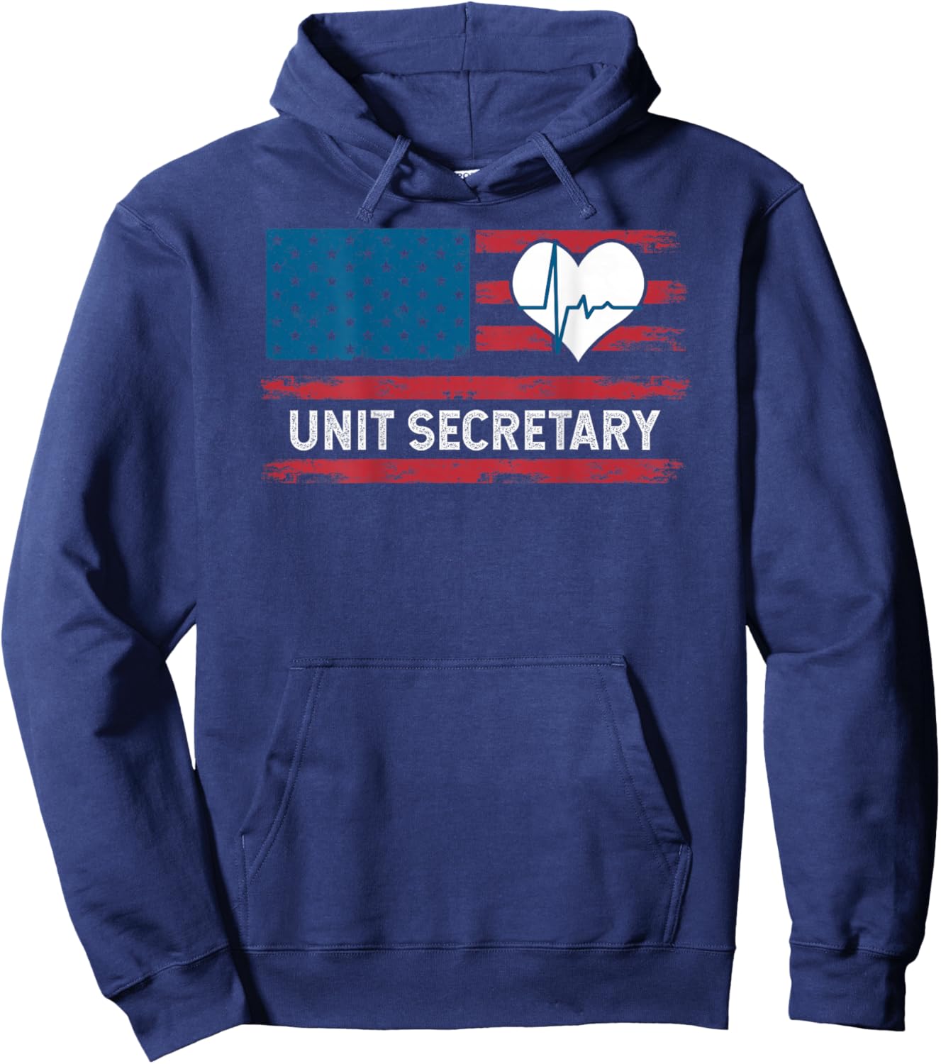 Unit Secretary USA Flag Patriotic 4th July Design ON Back Hoodie - Hoodie | Navy