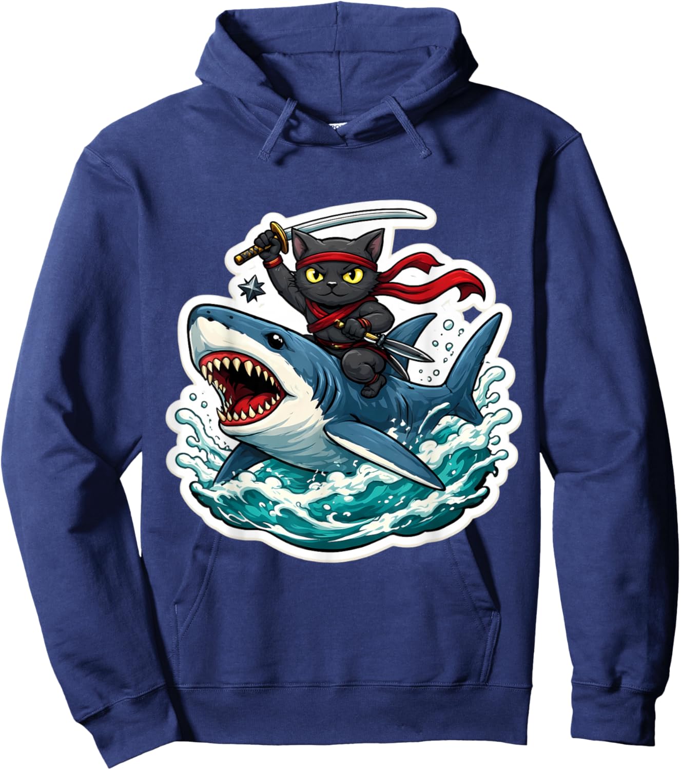 Ninja Cat Riding Shart Funny Cartoon Owner Feline Lover Art Hoodie - Hoodie | Navy