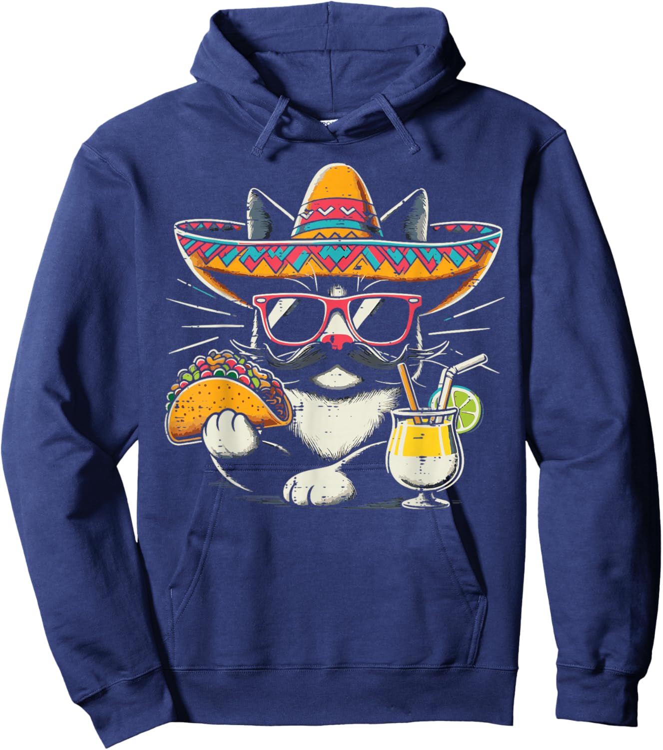 Mexican Tuxedo Cat Taco Sombrero Funny Mexico Women Men Kids Hoodie - Hoodie | Navy