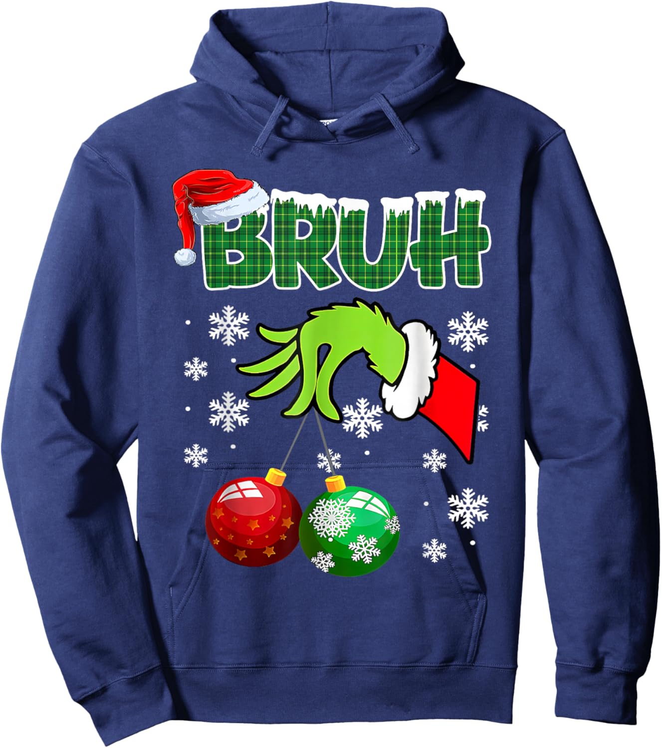 Xmas Bruh Funny Saying Teens Boys Kids Christmas Pajamas Hoodie - Hoodie | Navy