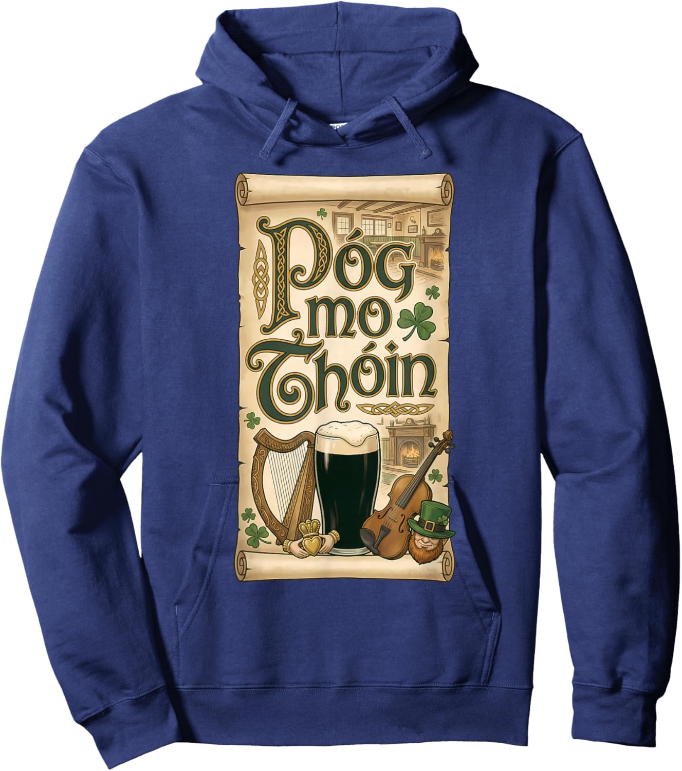 Irish Pub Phrase Póg Mo Thóin St Patricks Day Hoodie - Hoodie | Navy