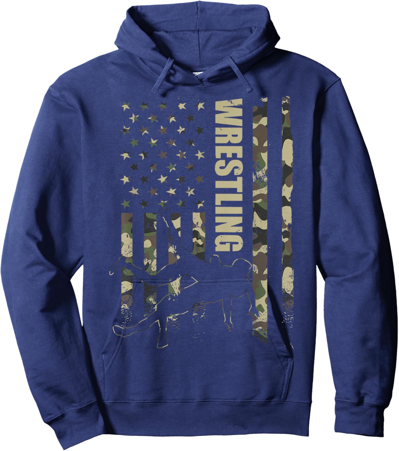Wrestling American Flag Camo Wrestler Boy Wrestle Lover Hoodie - Hoodie | Navy